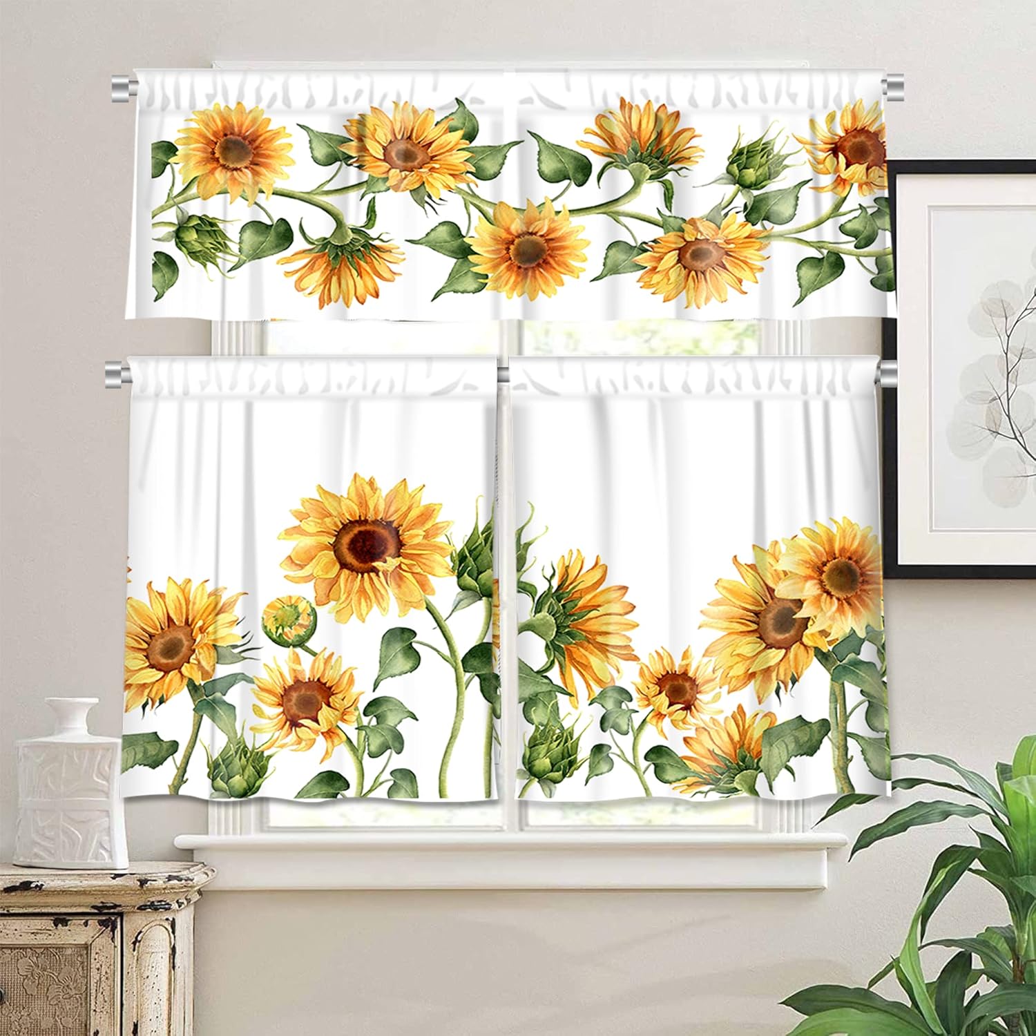 IFFVGX 3-Piece Sunflower Kitchen Curtain Set