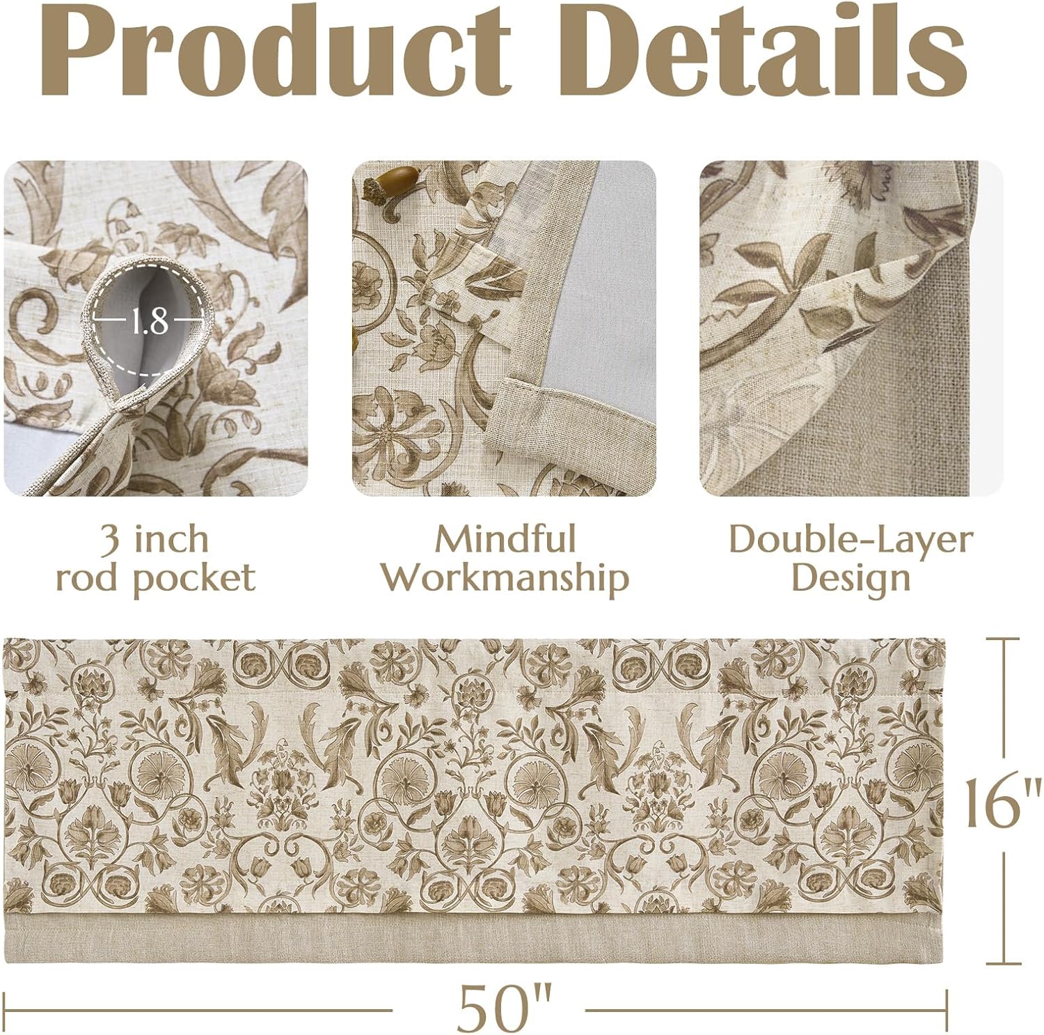 Jinchan Double Layer Linen Valance Window Curtain
