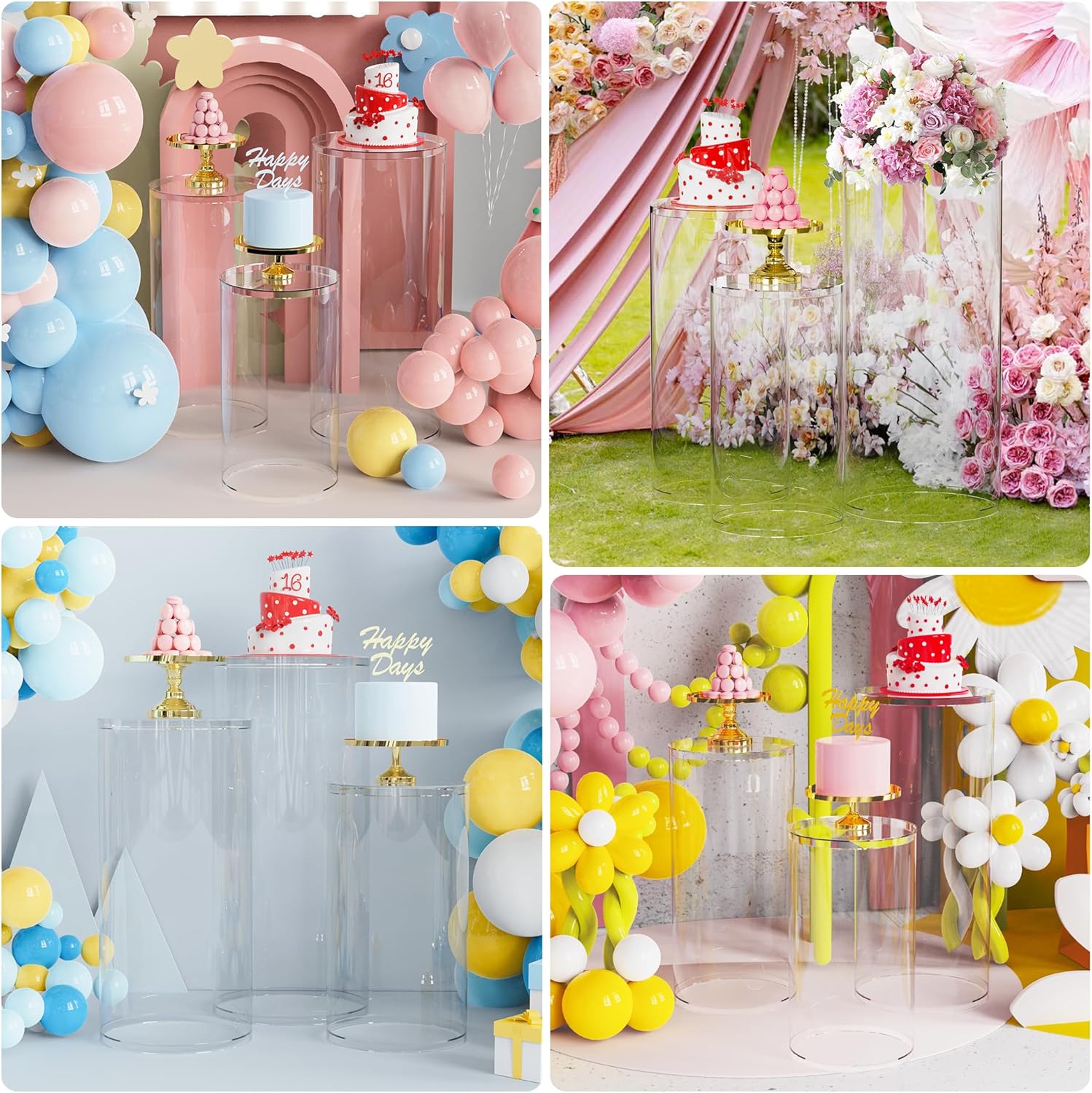 Wokceer 3Pcs Clear Cylinder Pedestal Stand for Party