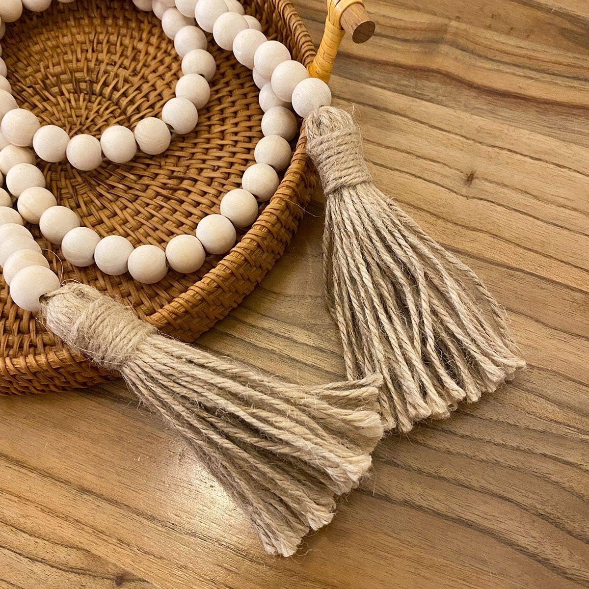 Farmhouse Beads 58 Inch Wood Garland with Tassels Rustic Decor