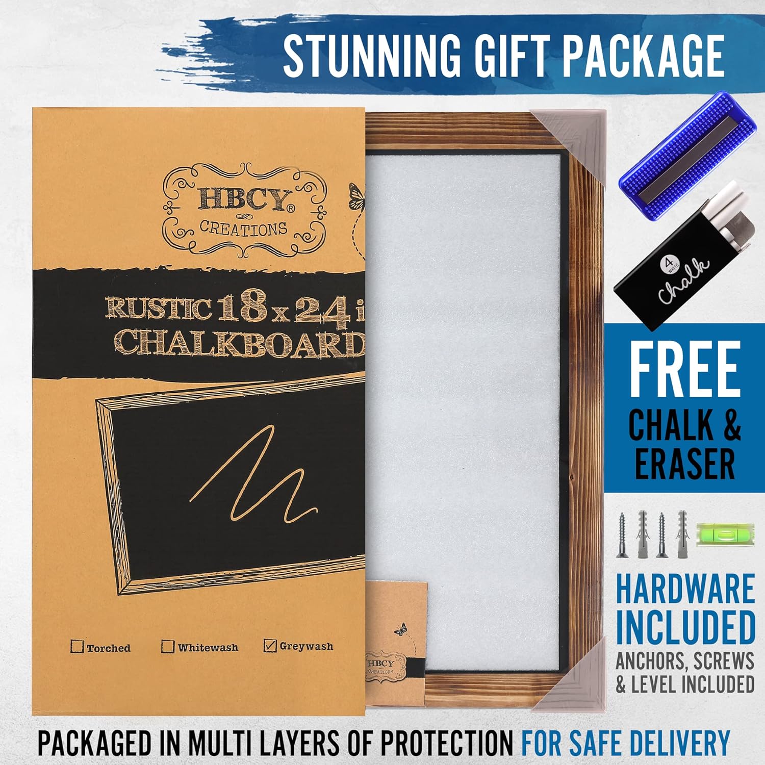 HBCY Creations 18 x 24 Torched Brown Wood Frame Chalkboard
