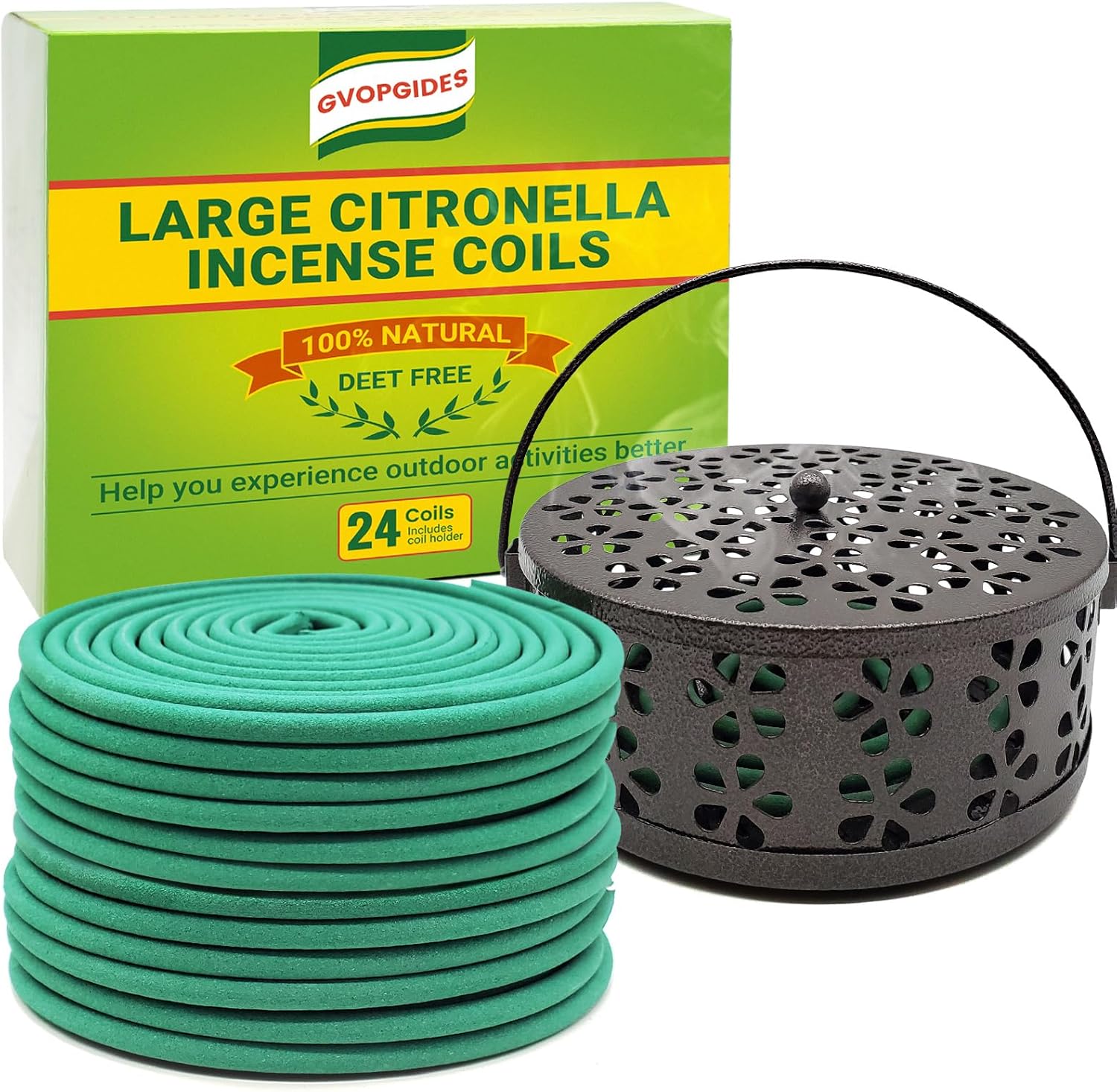 GVOPGIDES Large Citronella Incense Coils and Holder