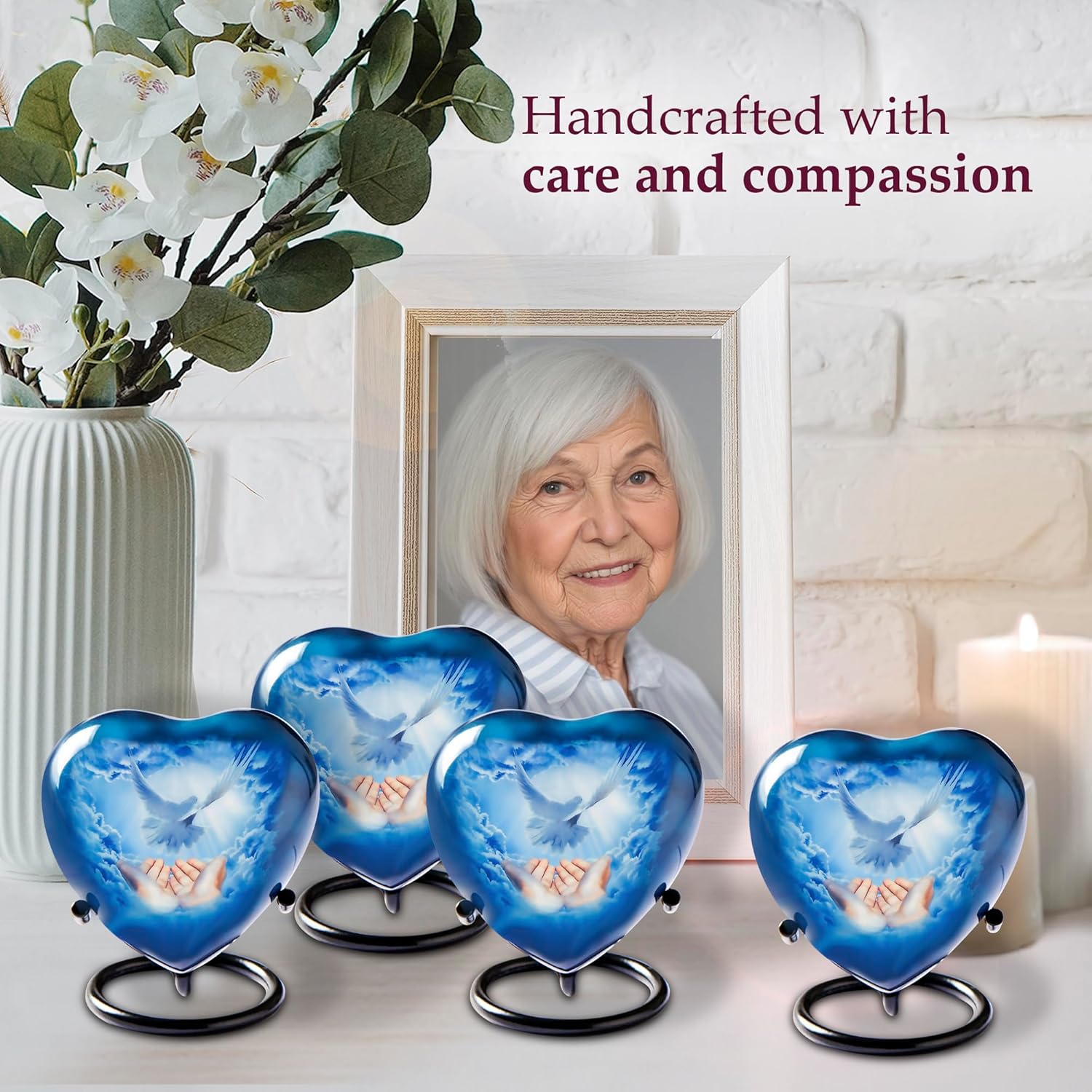 Trupoint Memorials Blue Dove Urn with Stand Set of 4