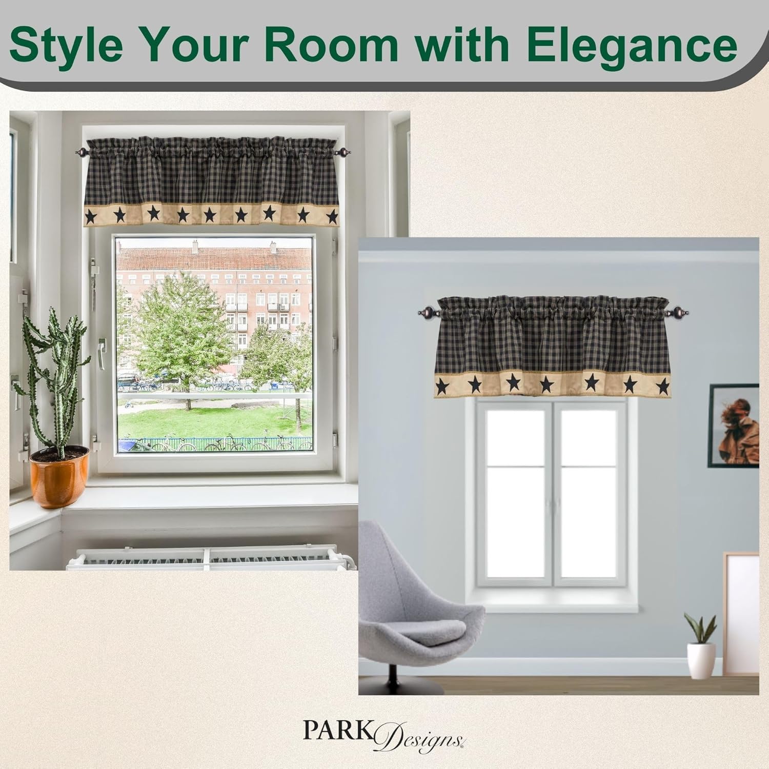 Park Designs Farmhouse Valance Curtain - 60x14 Plaid Fall Decor