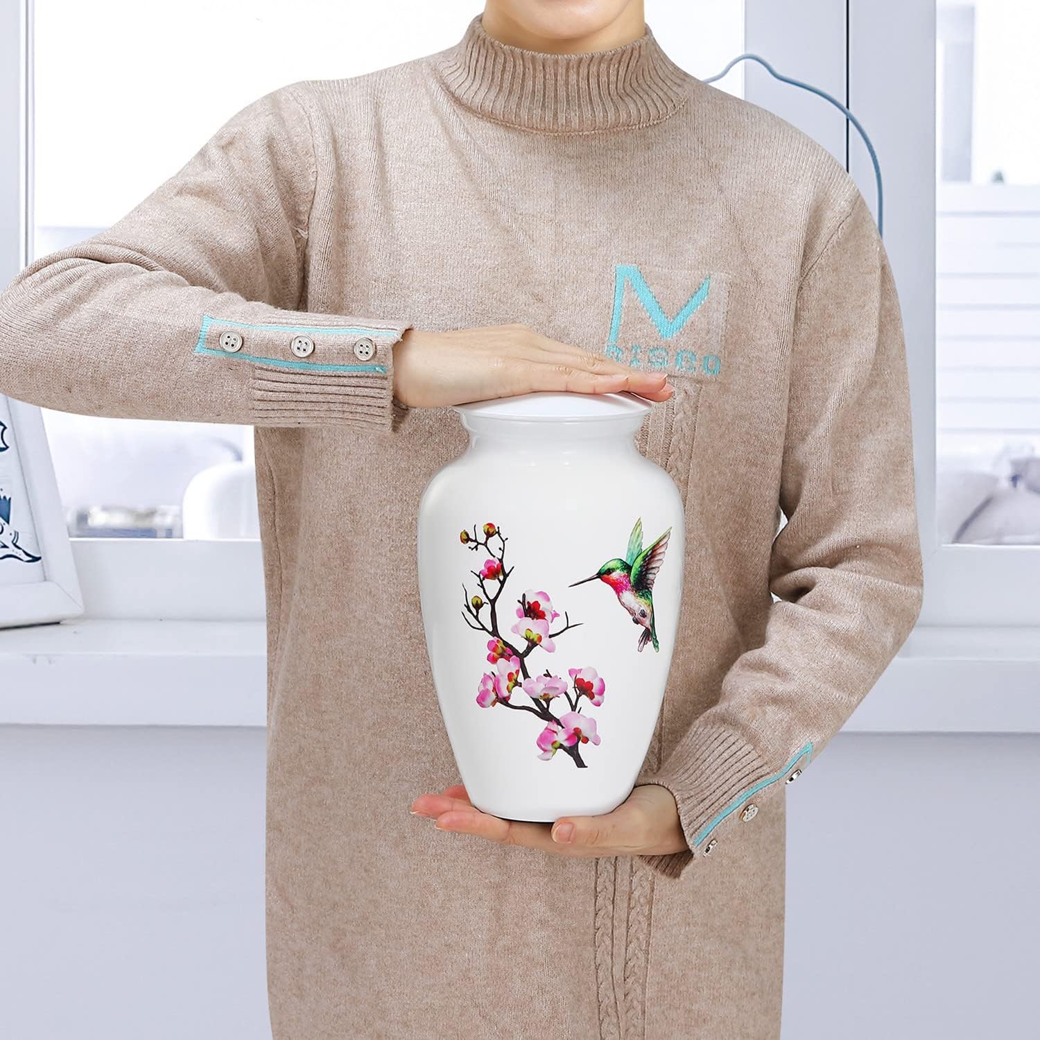 Hummingbird Cremation Urn Large White