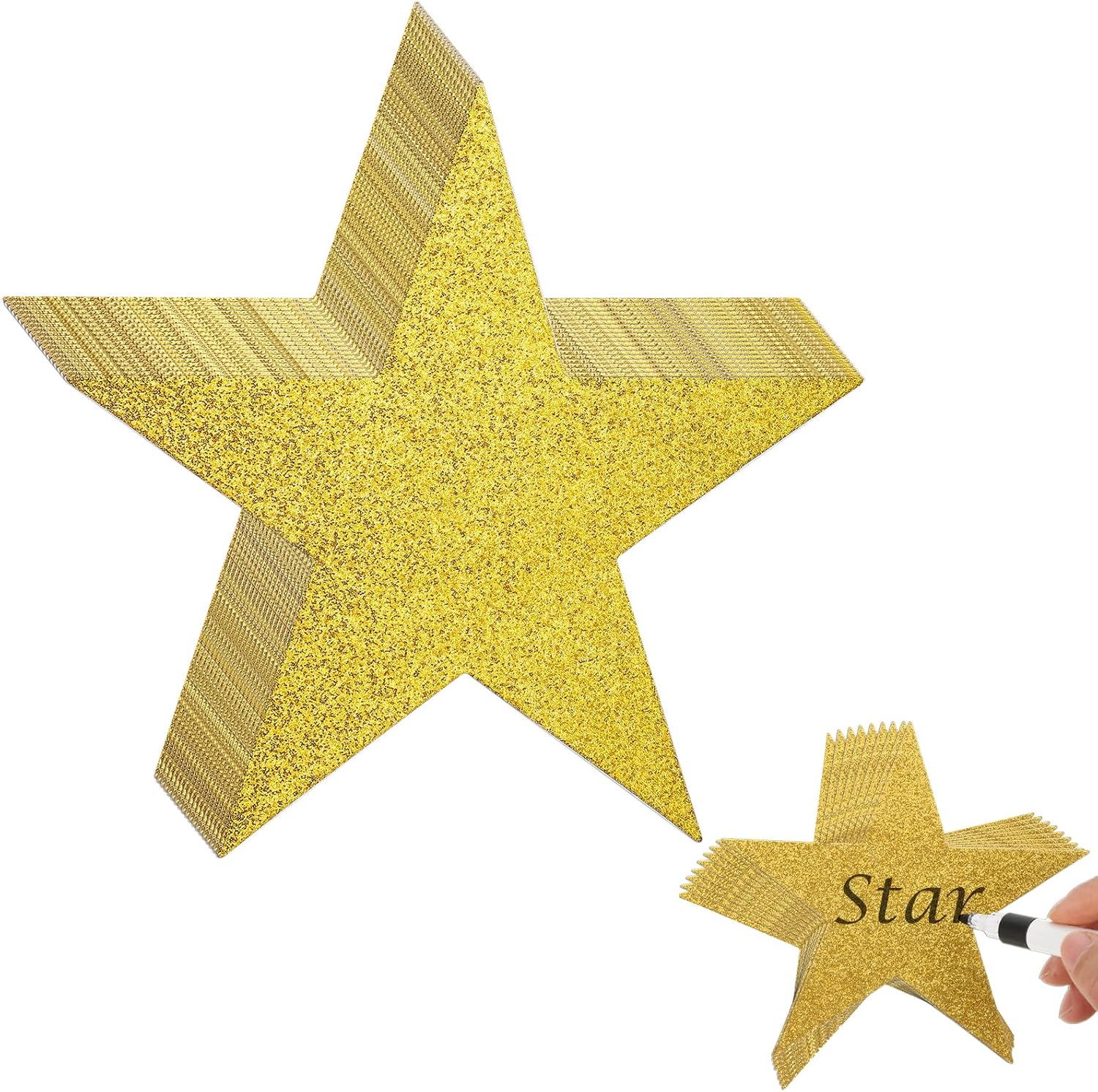 100 Pcs 6 Inch Glitter Gold Stars Decorations