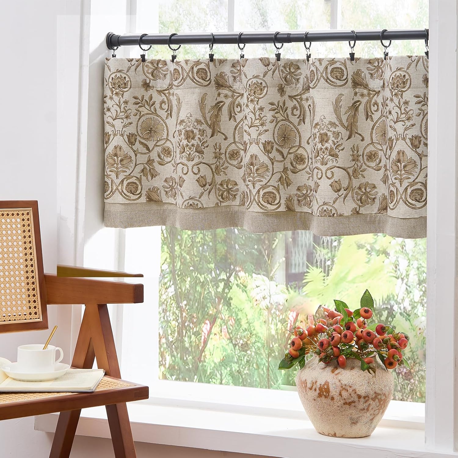 Jinchan Double Layer Linen Valance Window Curtain