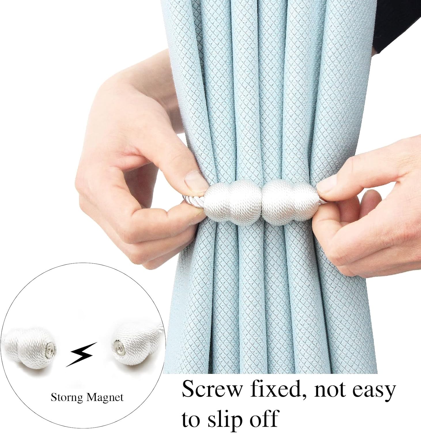Magnetic Curtain Tiebacks 2 Pack White Rope Holders
