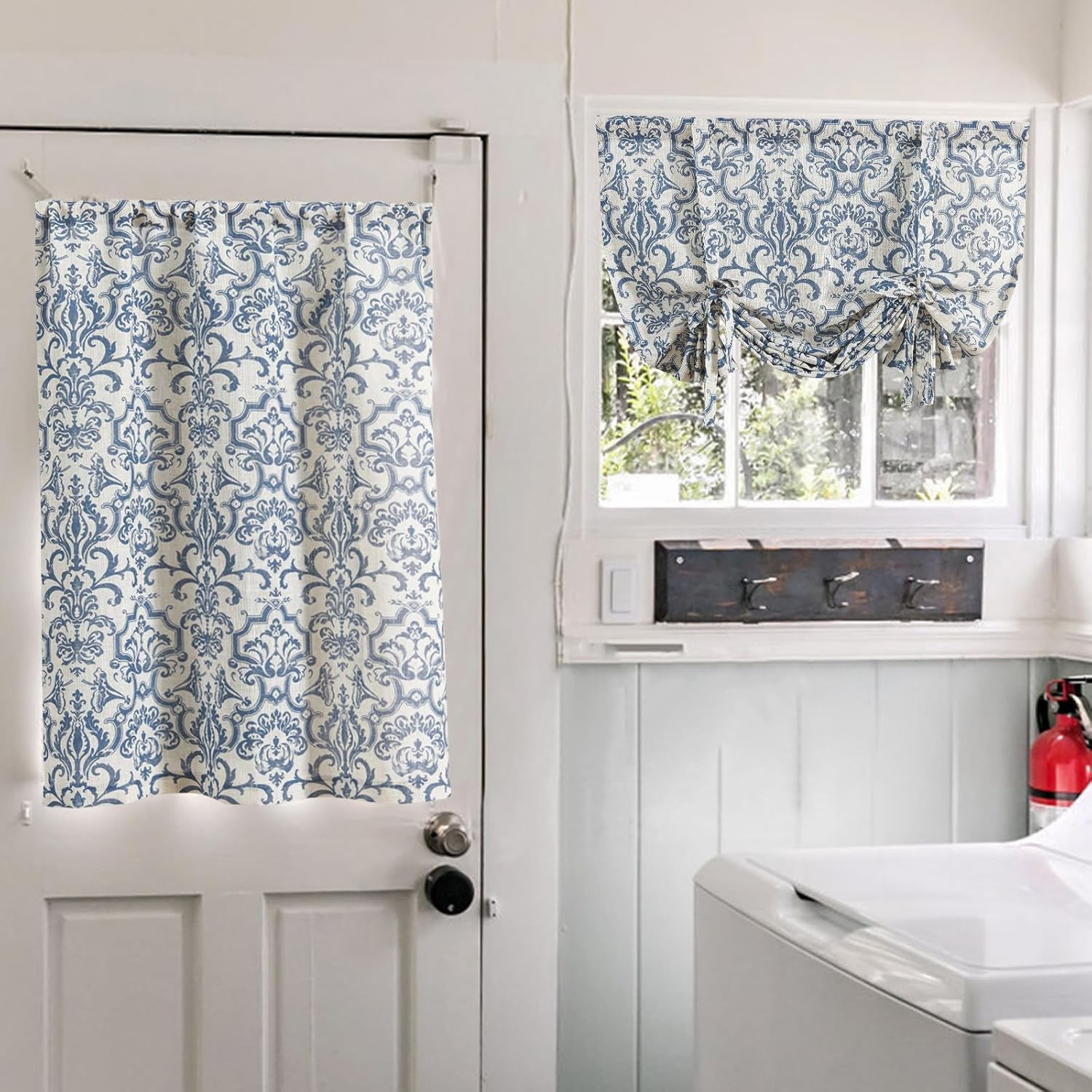 Jinchan Linen Valance Curtain 45 Inch Slate Blue