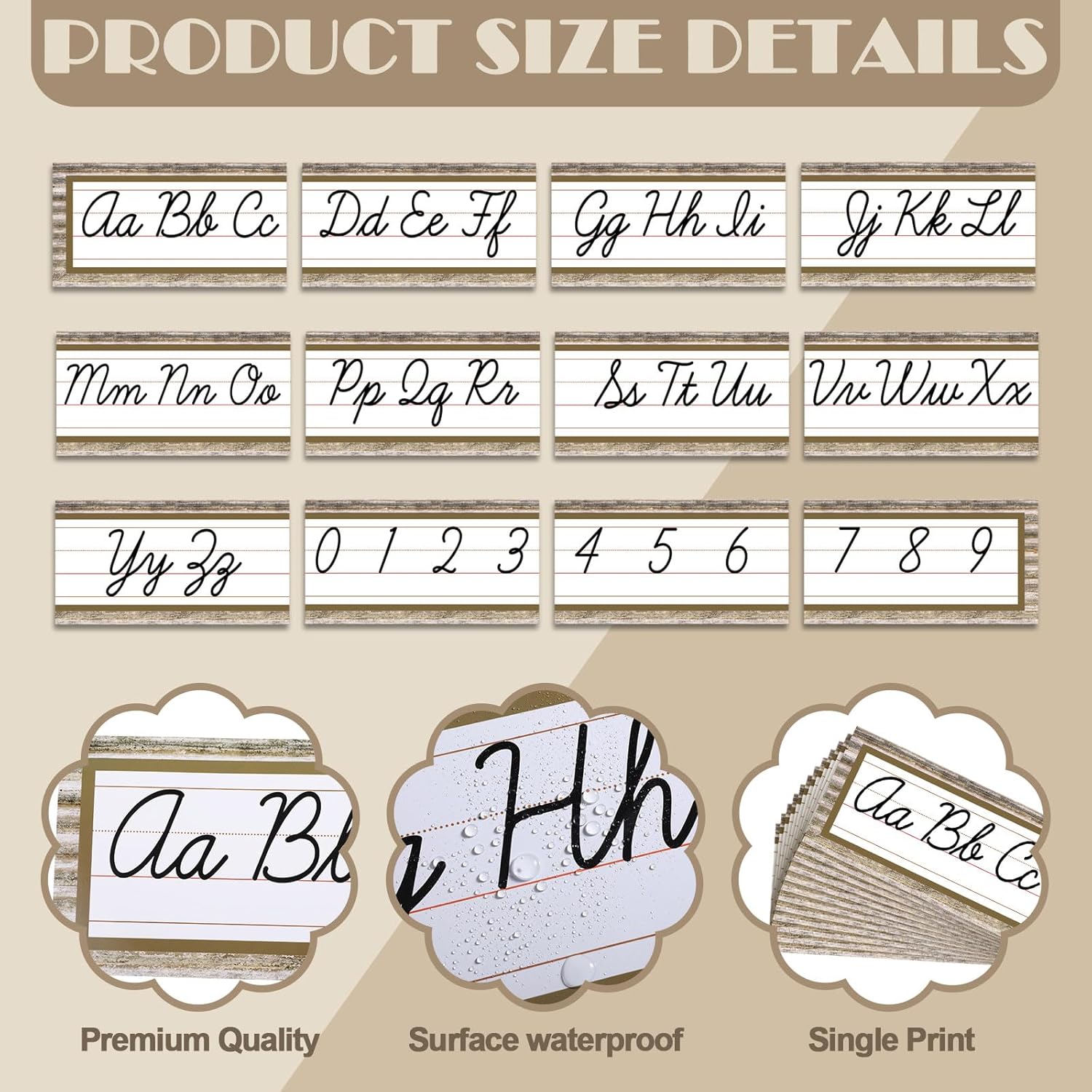 12 Pcs Cursive Alphabet Bulletin Board Set for Classroom and Home