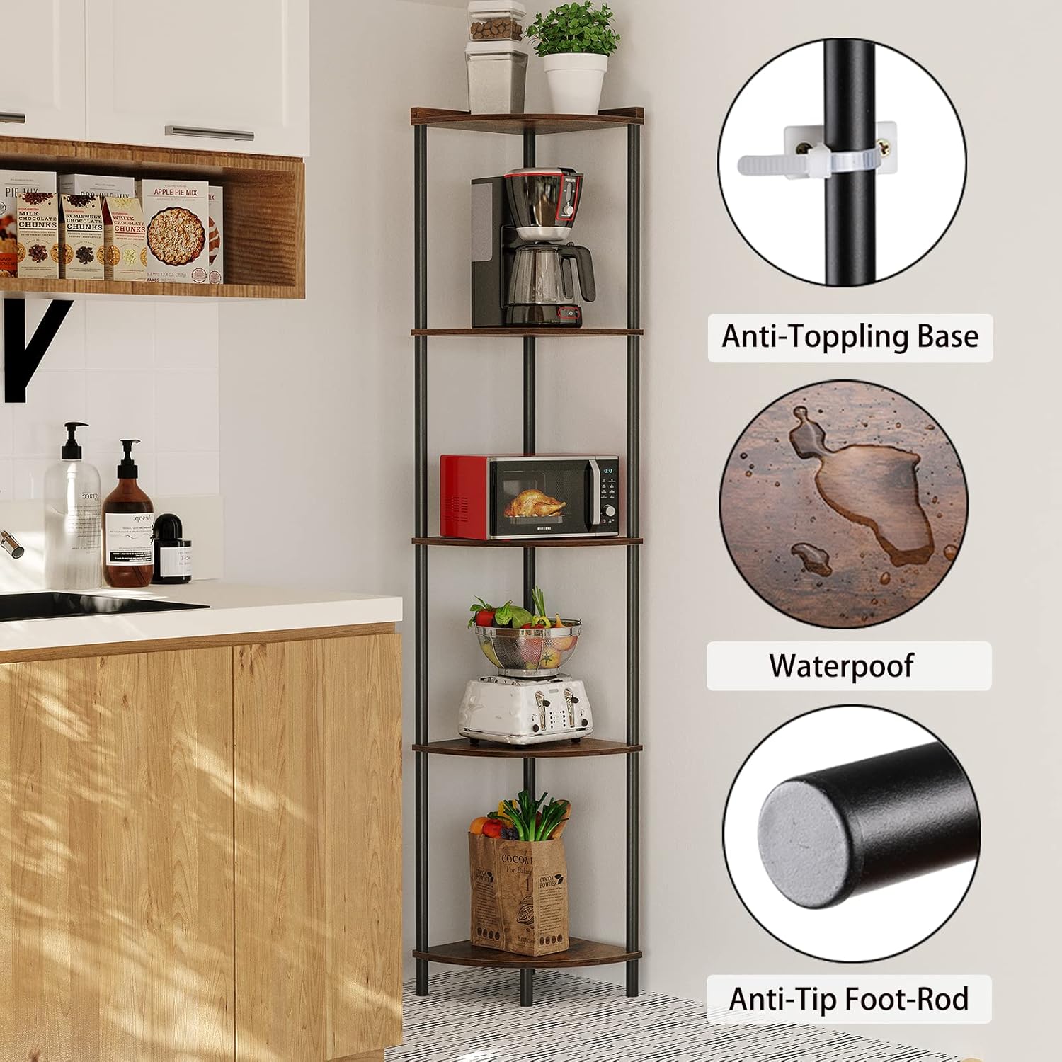 SUNMORY 5 Tier Corner Shelf Stand for Living Room