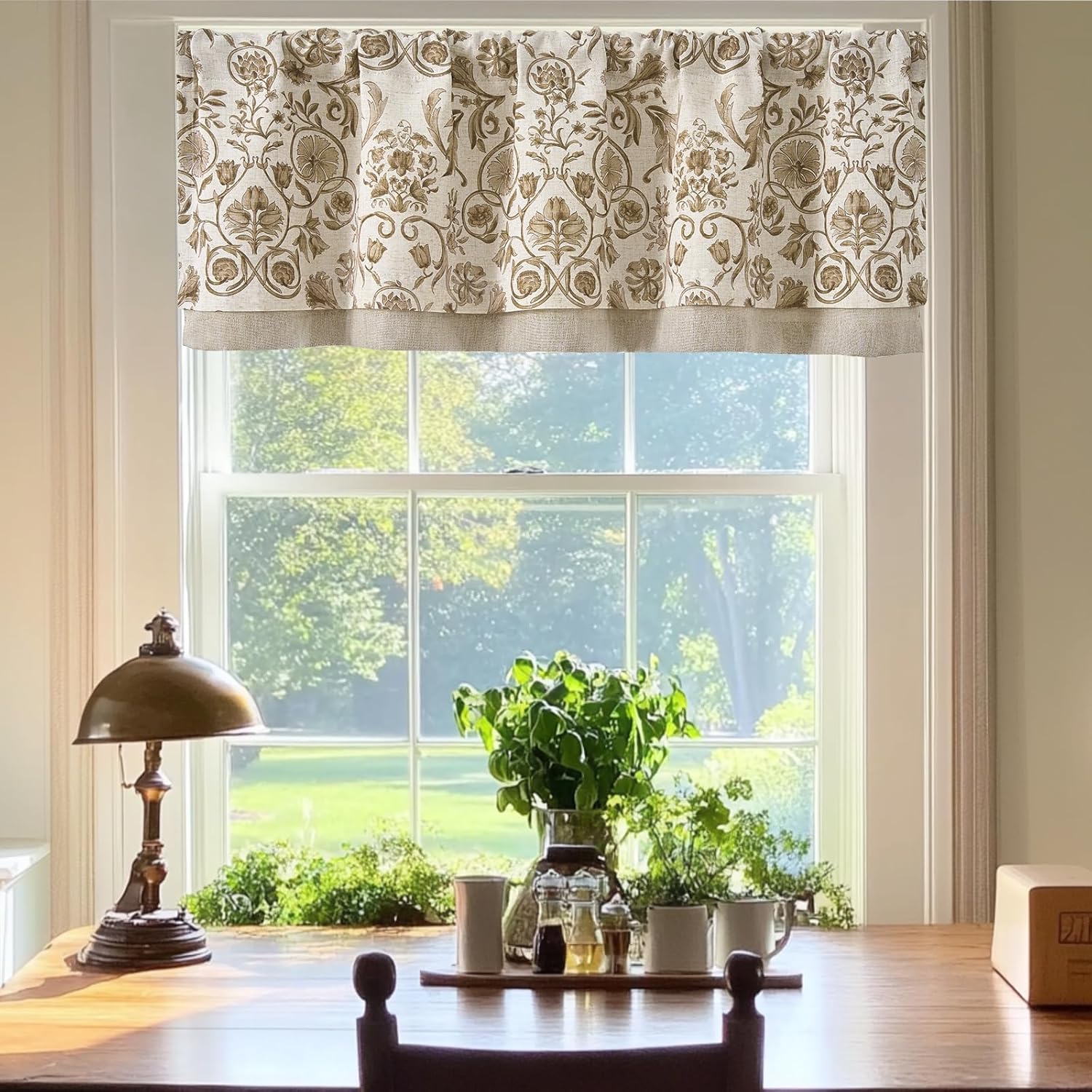 Jinchan Double Layer Linen Valance Window Curtain