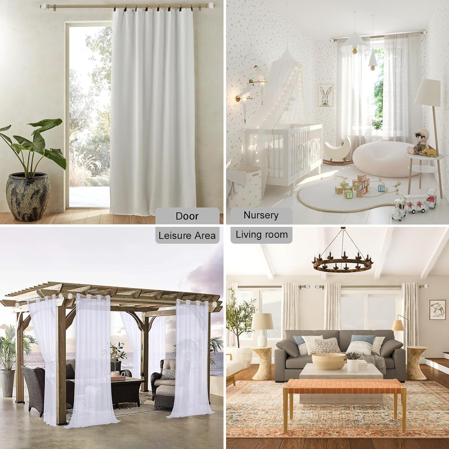 Adjustable Curtain Rods 1 Inch Diameter with Wood Grain Finials