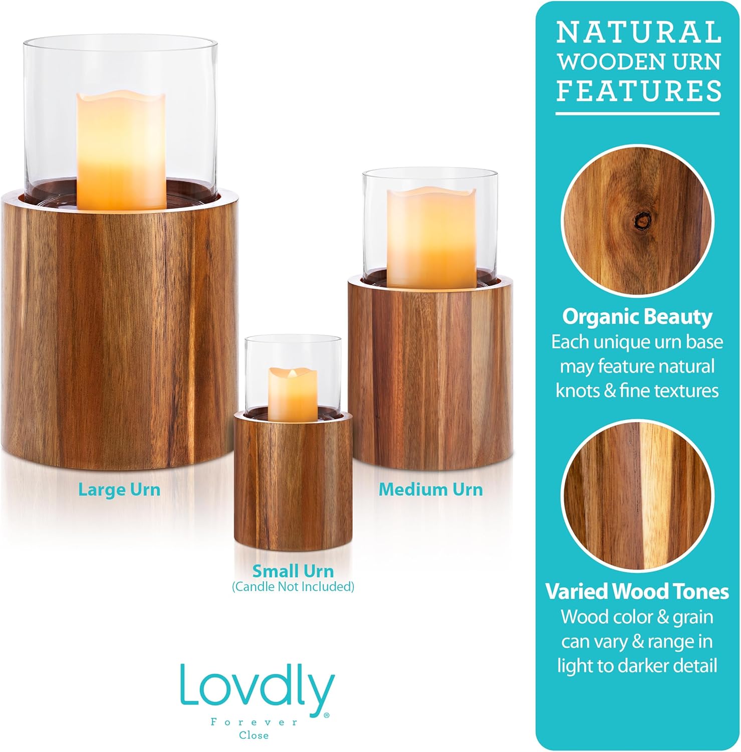 Lovdly Cremation Urn Wooden Glass Keepsake for Human Pet Ashes