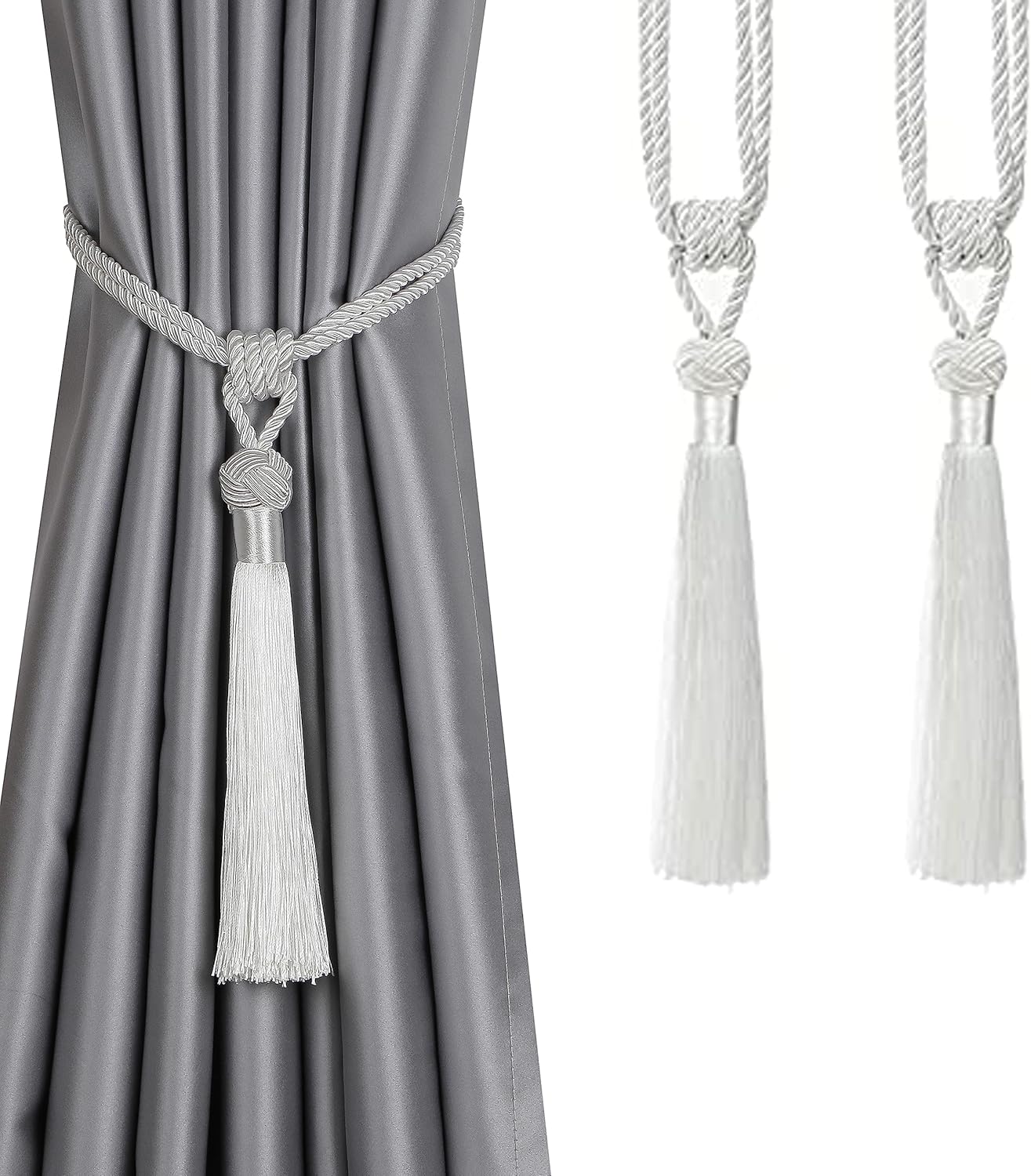 BEL AVENIR Curtain Tiebacks 2 Pack White Hand-Woven Holdbacks