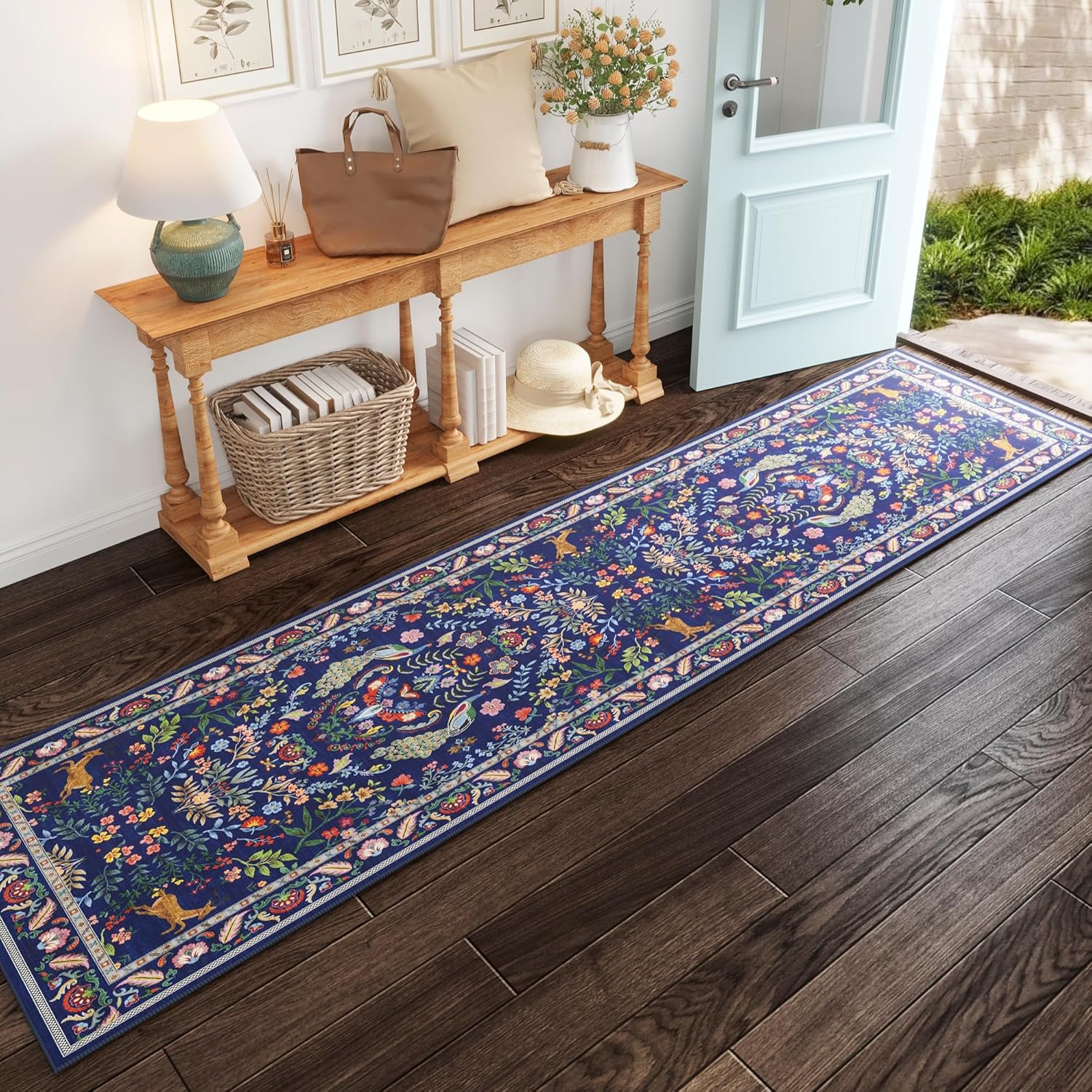 Rugcomf Floral Washable Kitchen Runner Rug