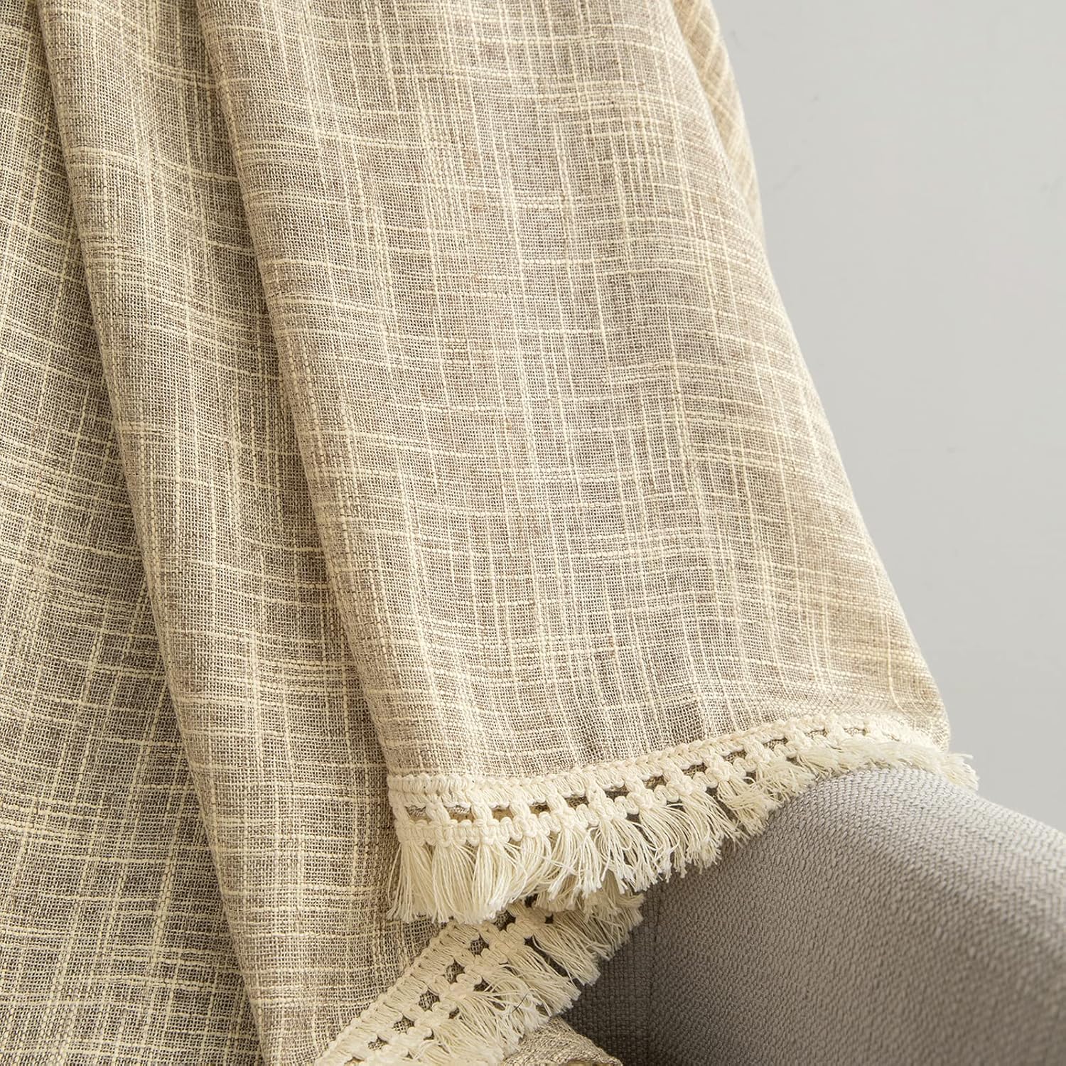 Beda Home Tassel Linen Textured Swag Curtain Valance for Farmhouse Kitchen 1