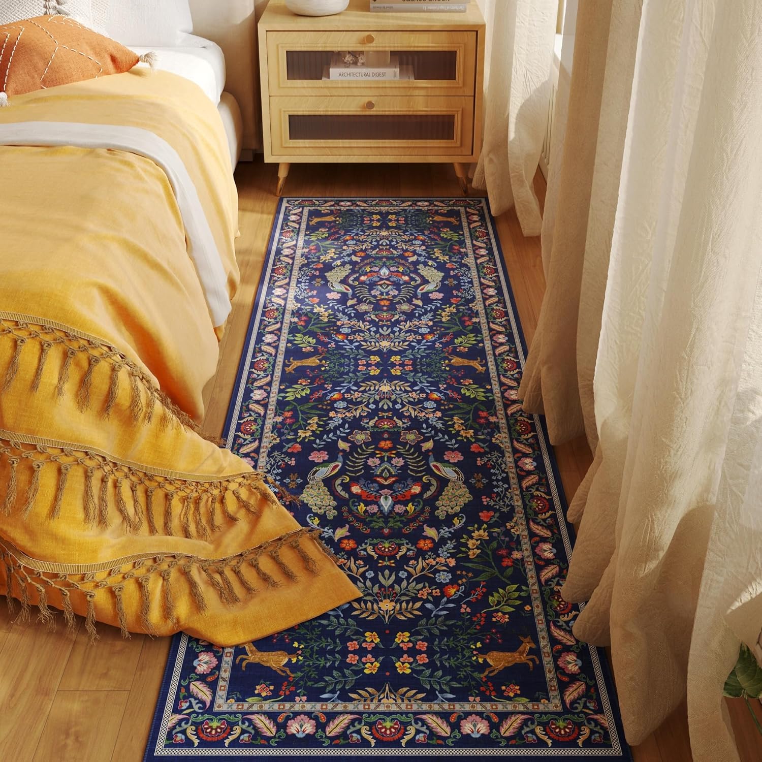 Rugcomf Floral Washable Kitchen Runner Rug