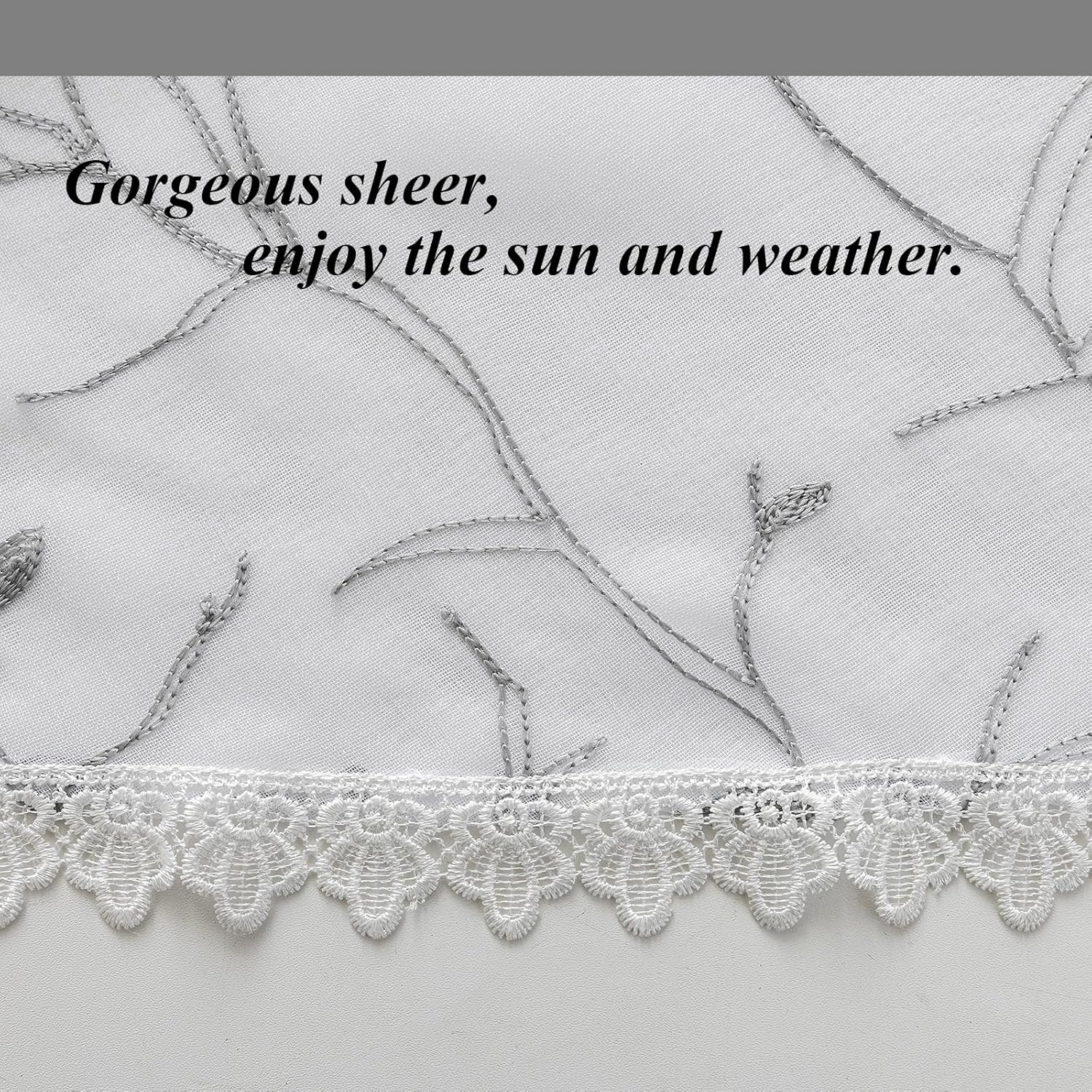 Beda Home Tassel Embroidery Sheer Curtain Valance - Grey 26x24 1 Pair