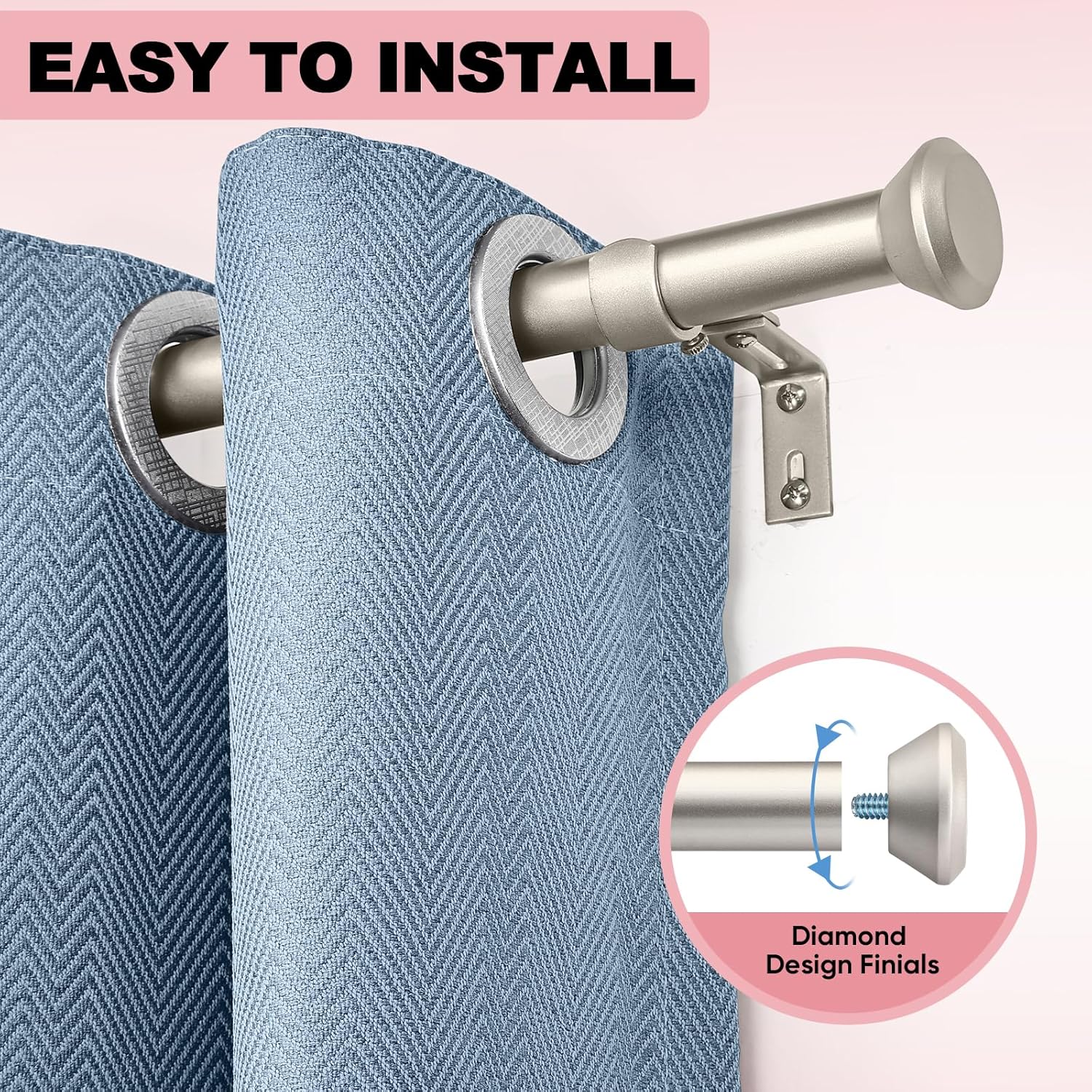 Heavy Duty Curtain Rods for Windows 28-48 Inches with Diamond Finials
