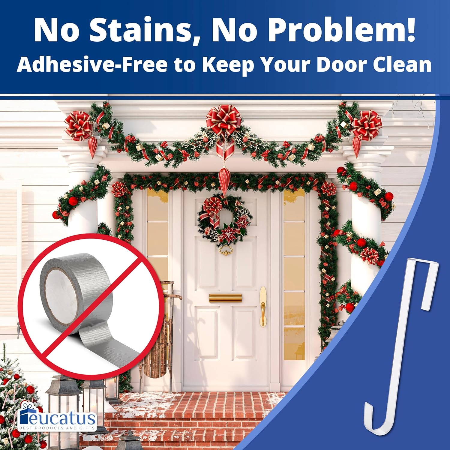 EUCATUS 12 Inch Clear Wreath Hanger for Doors and Windows