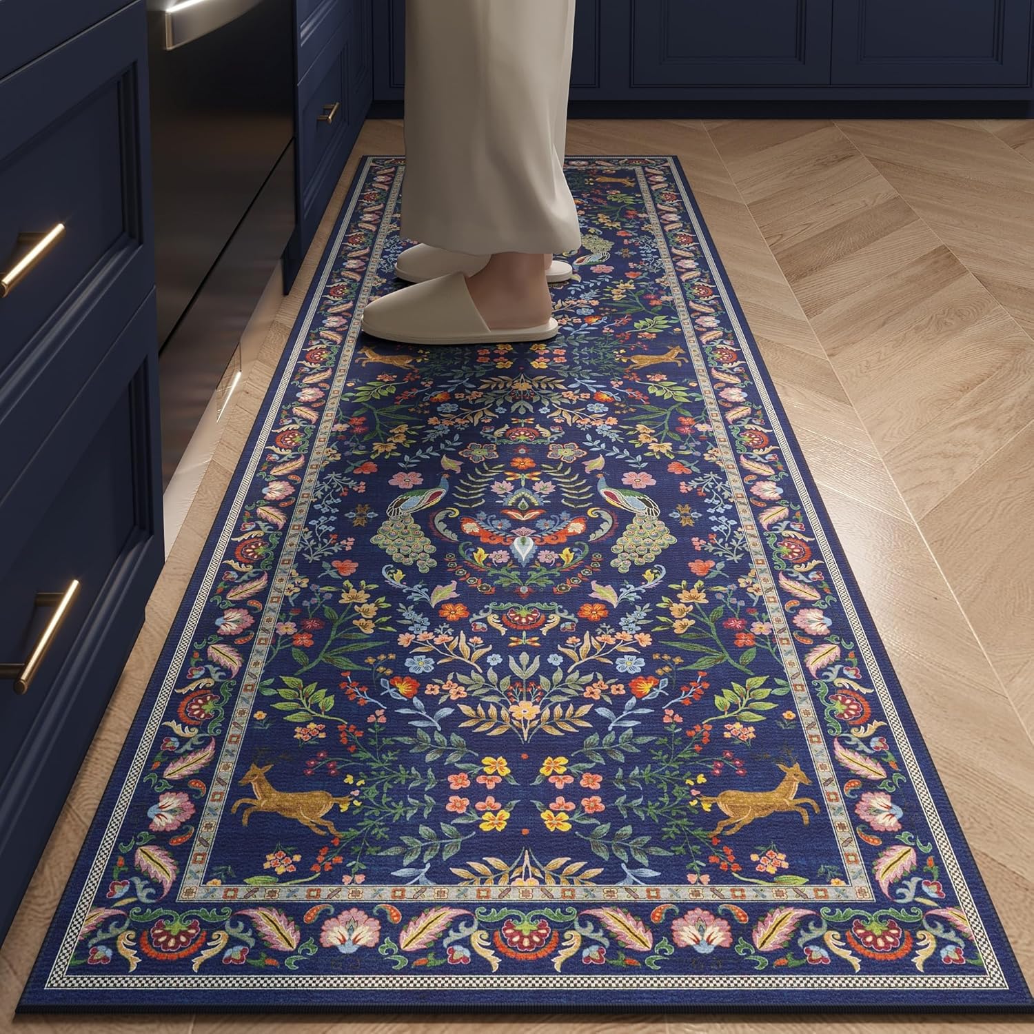 Rugcomf Floral Washable Kitchen Runner Rug