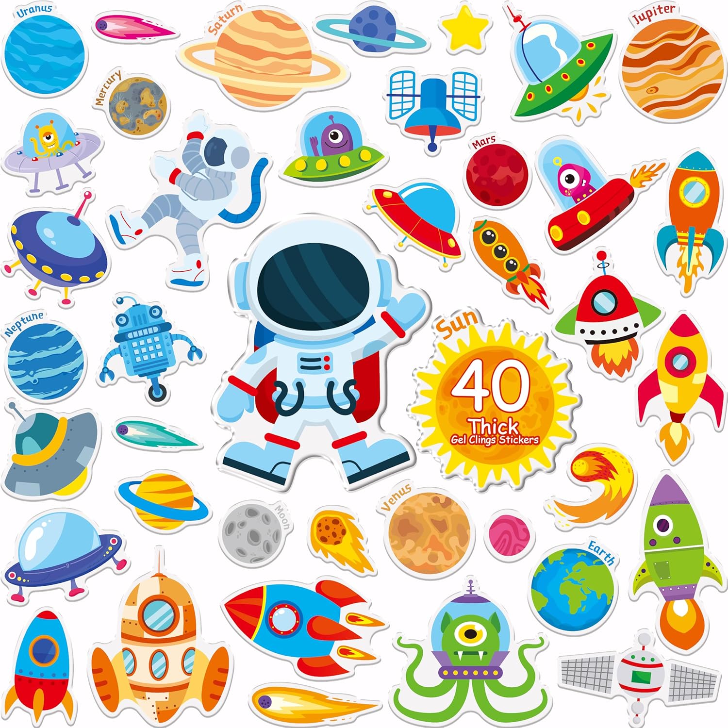 40PCS Space Jelly Stickers for Home Decor and Kids