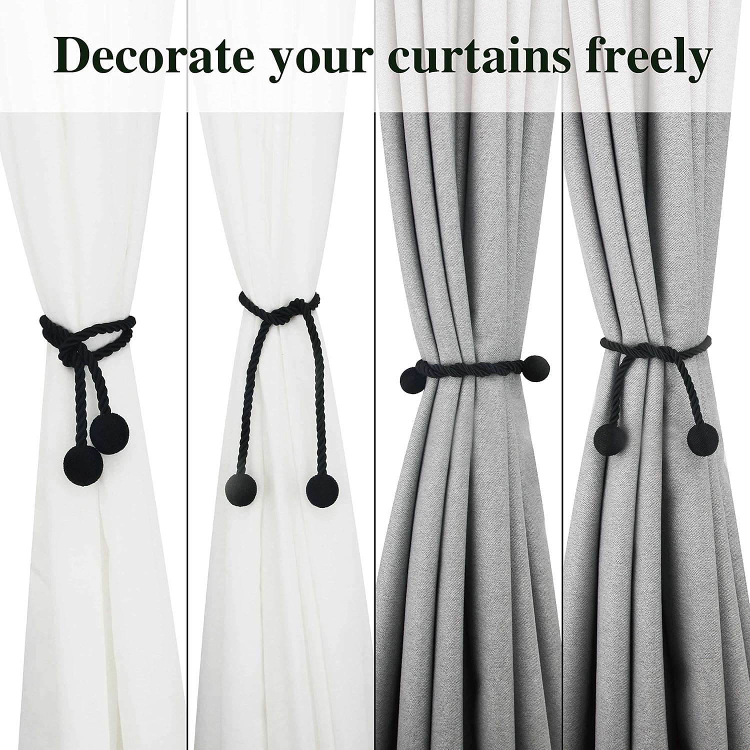 Modern Black Rope Curtain Tiebacks for Drapes