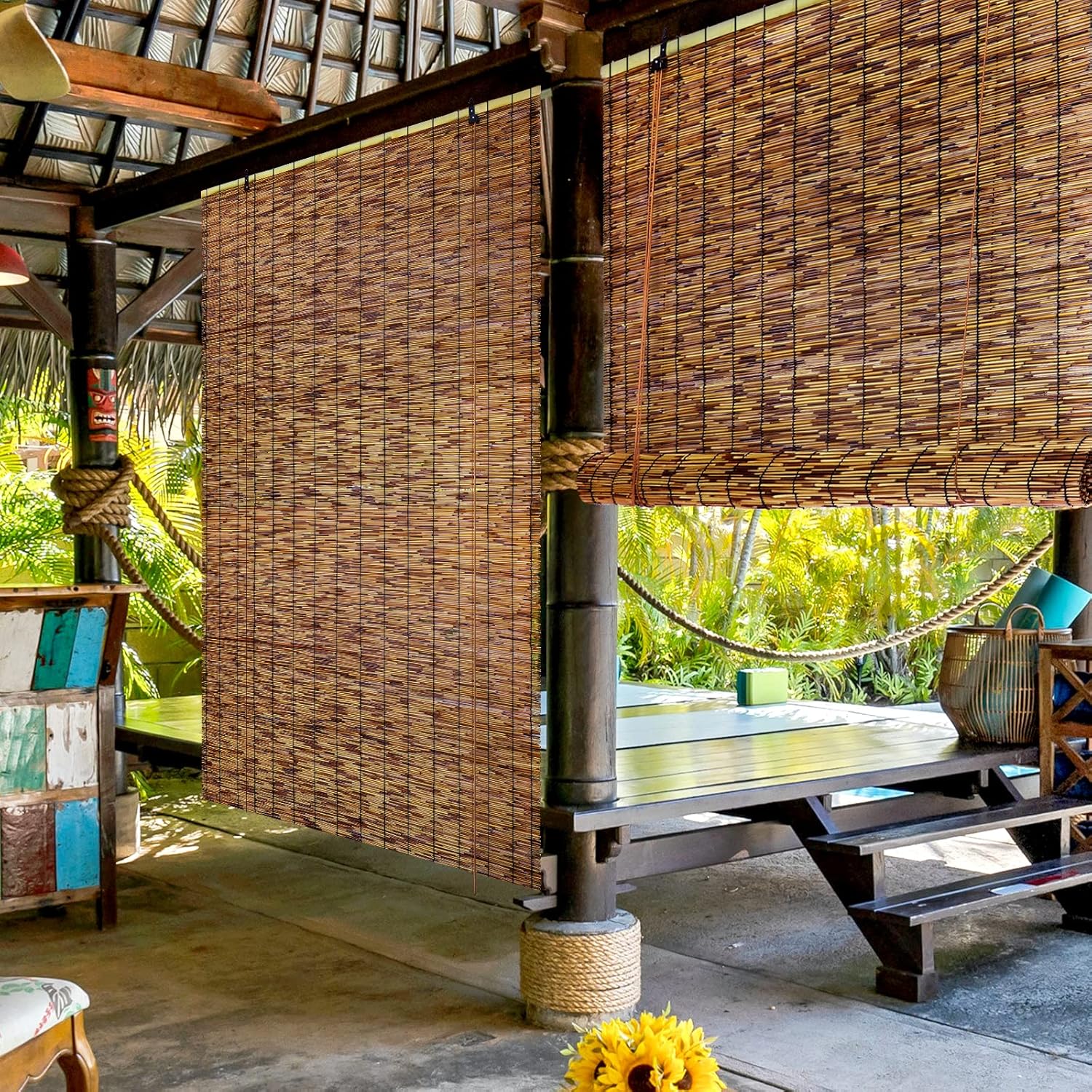 Bamboo Roll-up Shade 2 Pack for Outdoor Window