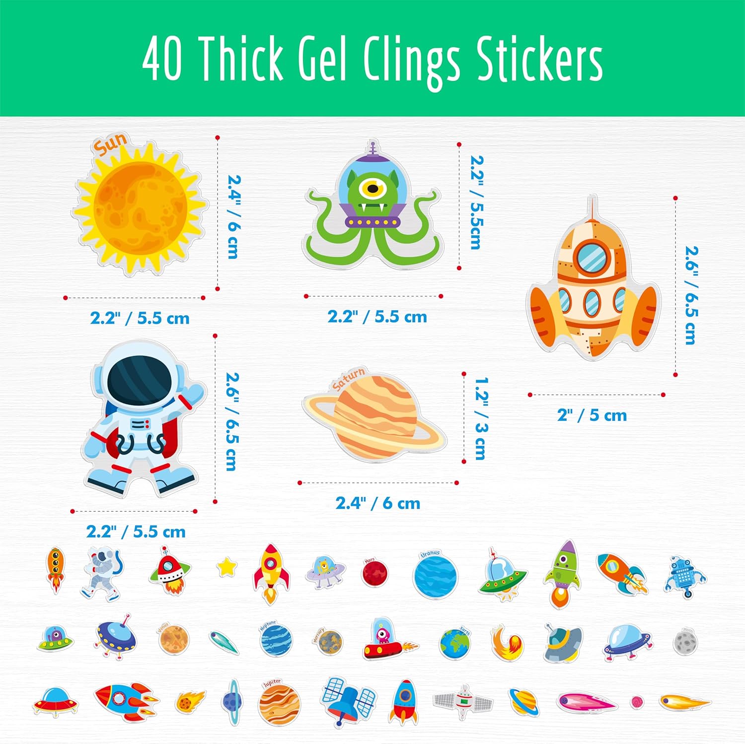40PCS Space Jelly Stickers for Home Decor and Kids