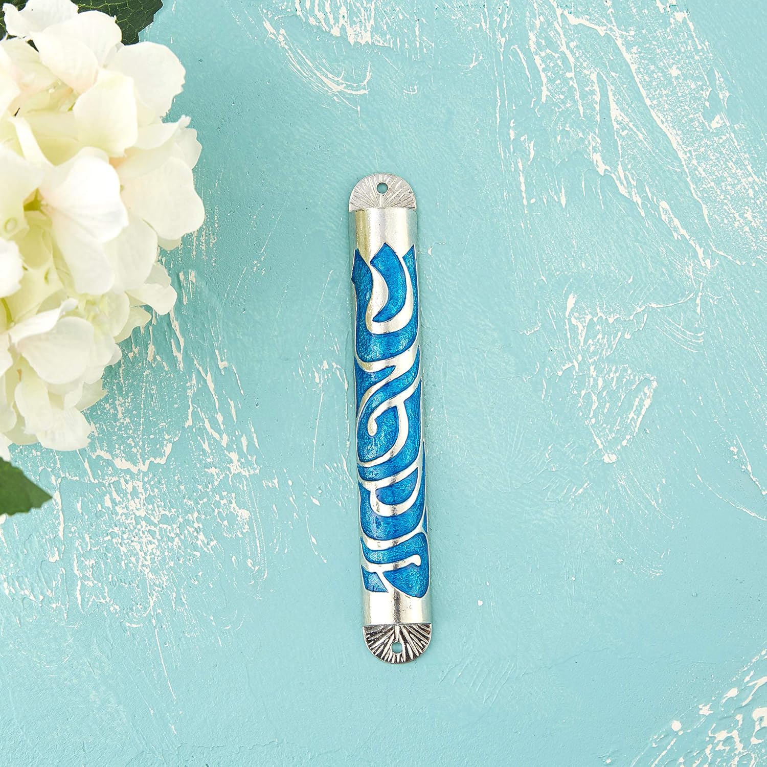 Matashi Hand Painted Blue Enamel Mezuzah Decor