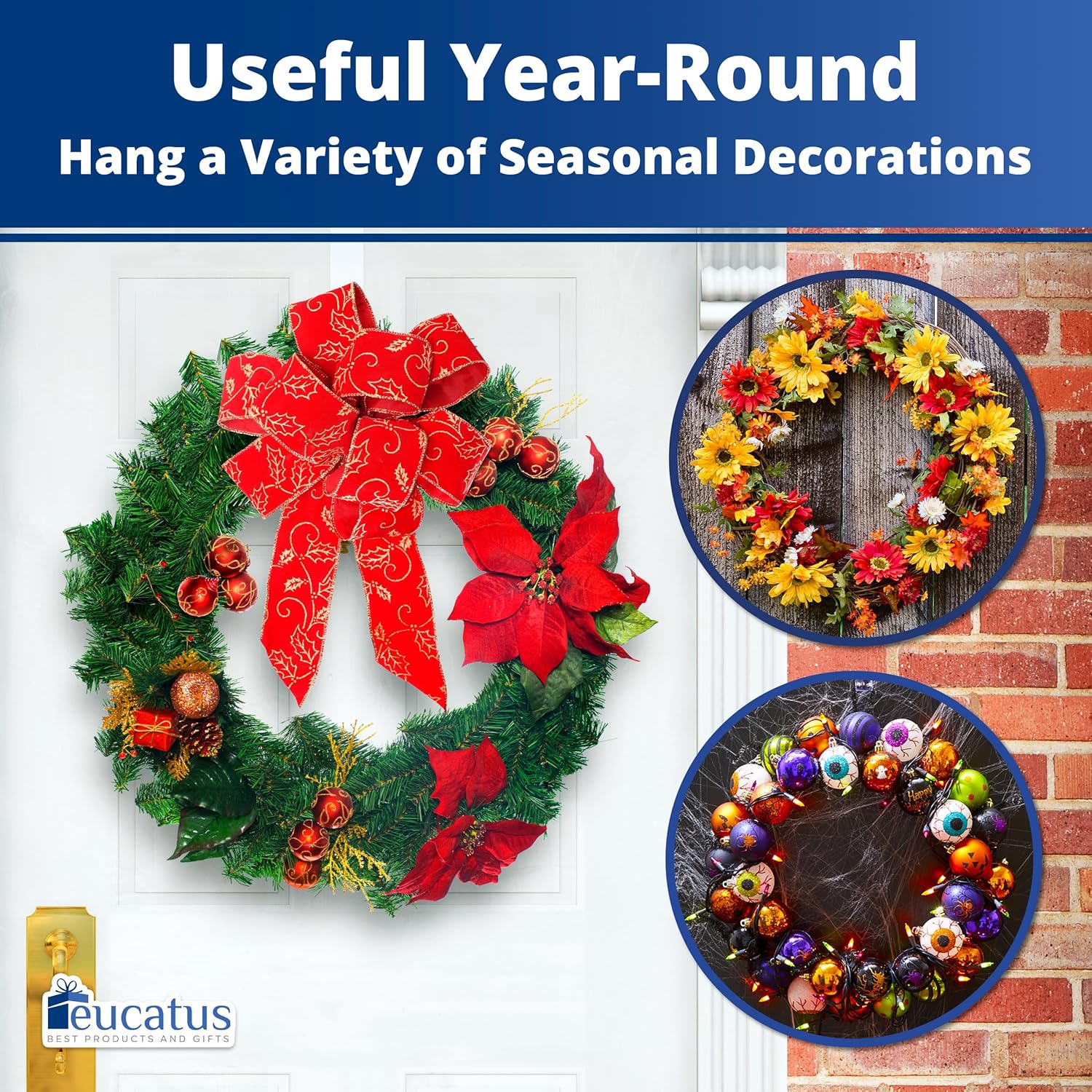 EUCATUS 12 Inch Clear Wreath Hanger for Doors and Windows