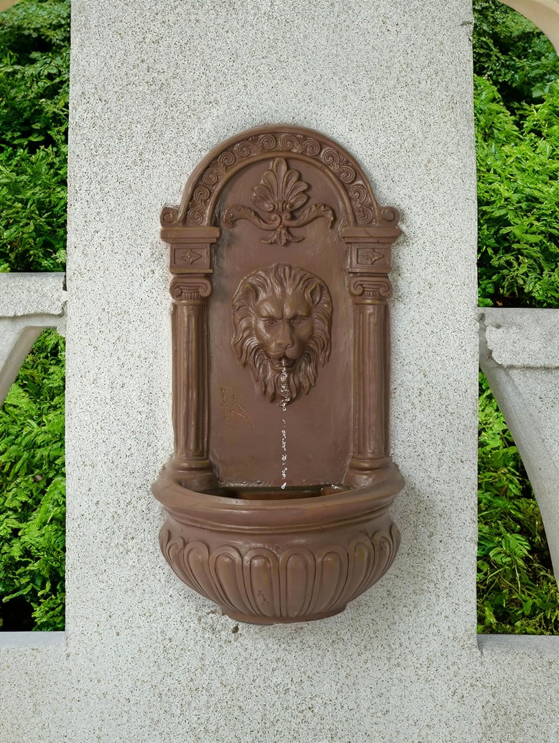 Terra Cotta Lion Wall Fountain - Hanging Design with Ornate Details