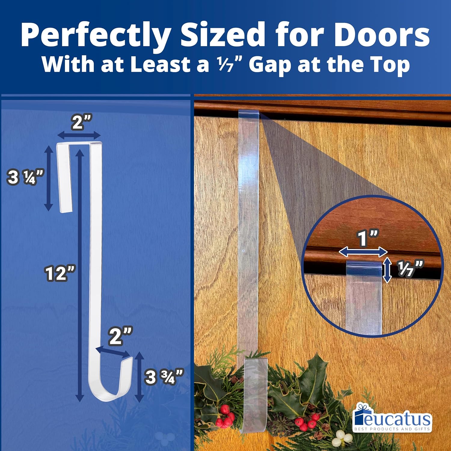 EUCATUS 12 Inch Clear Wreath Hanger for Doors and Windows