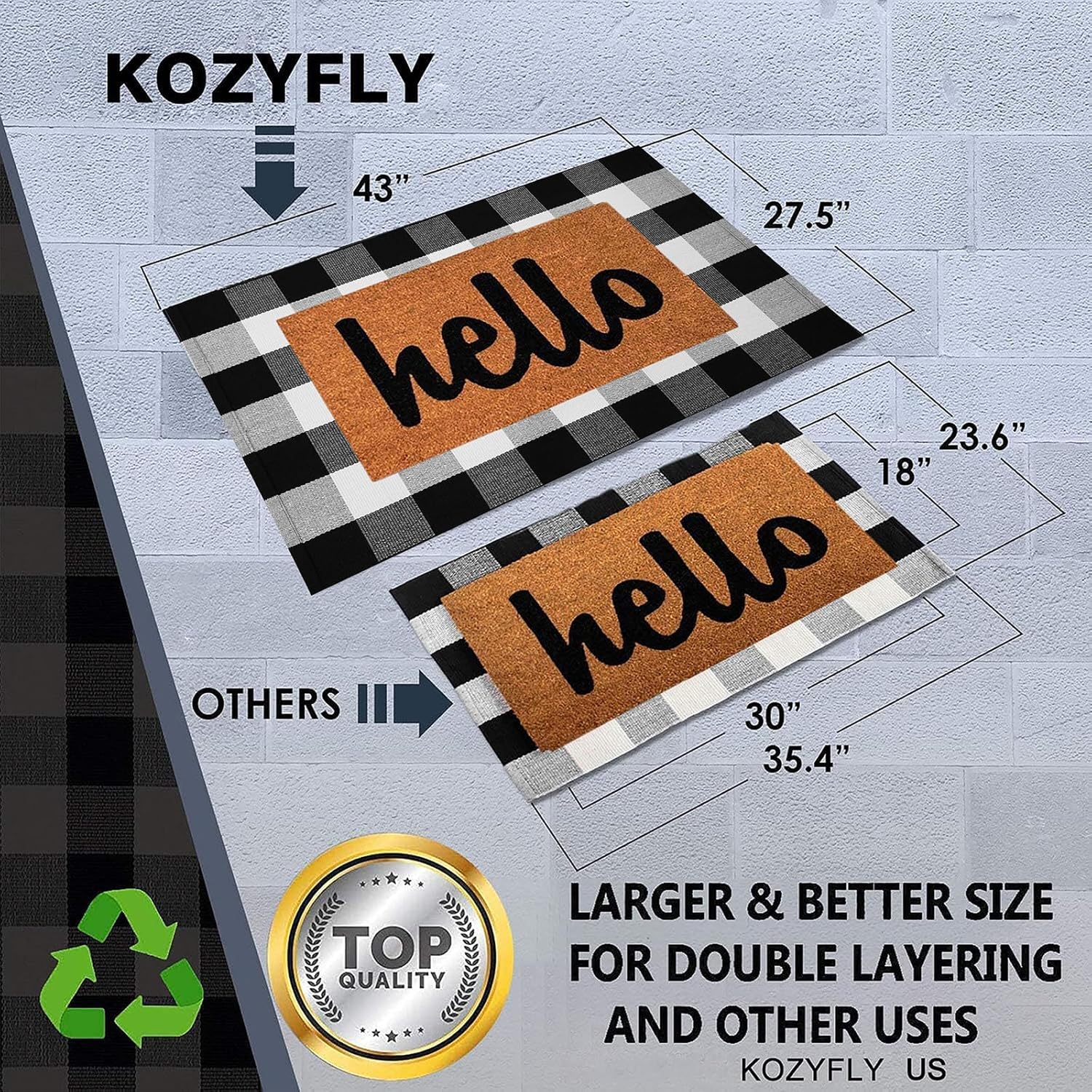 KOZYFLY Buffalo Plaid Area Rug 275x43 Inches