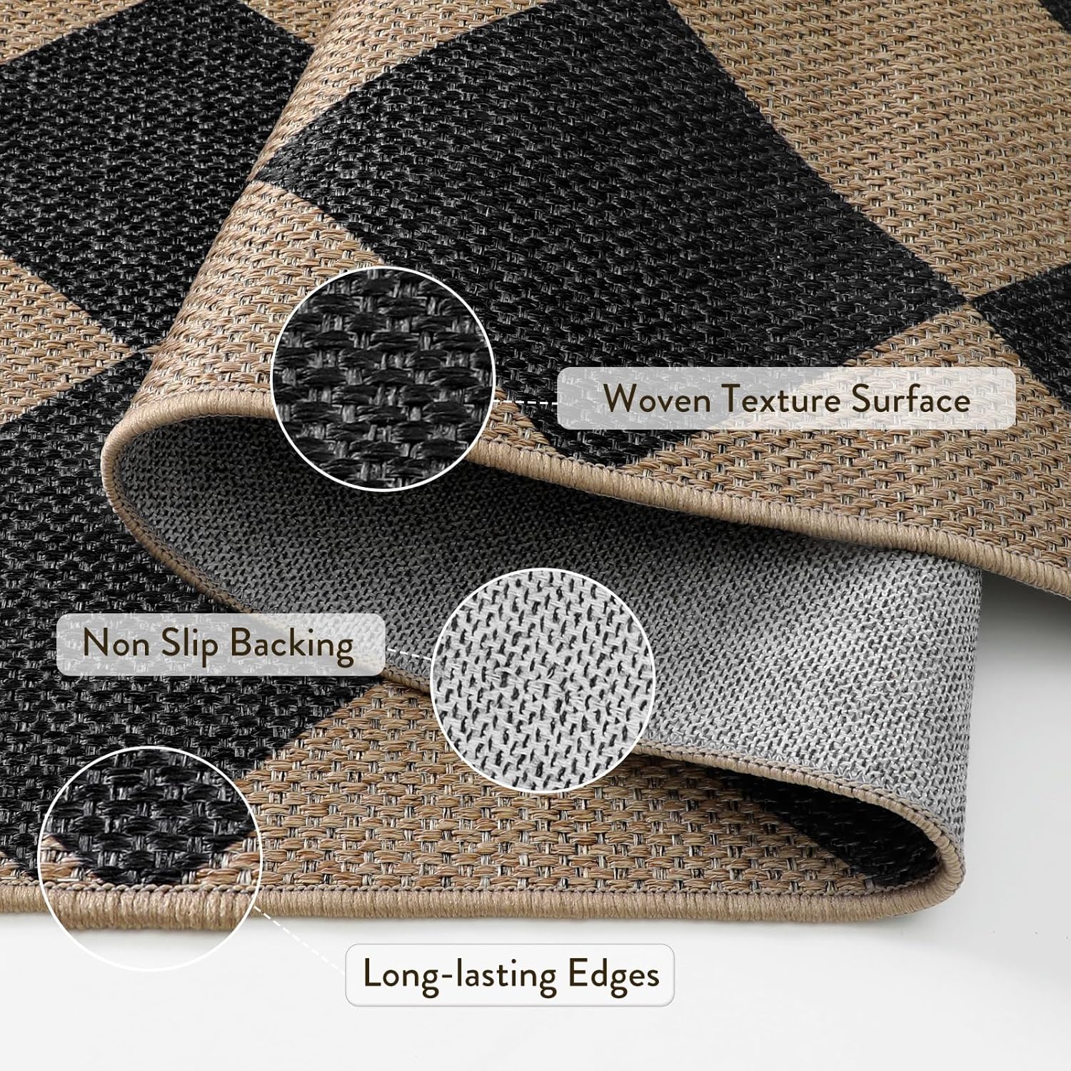 Lahome Checkered Jute Style Entry Rug 3x5 Black