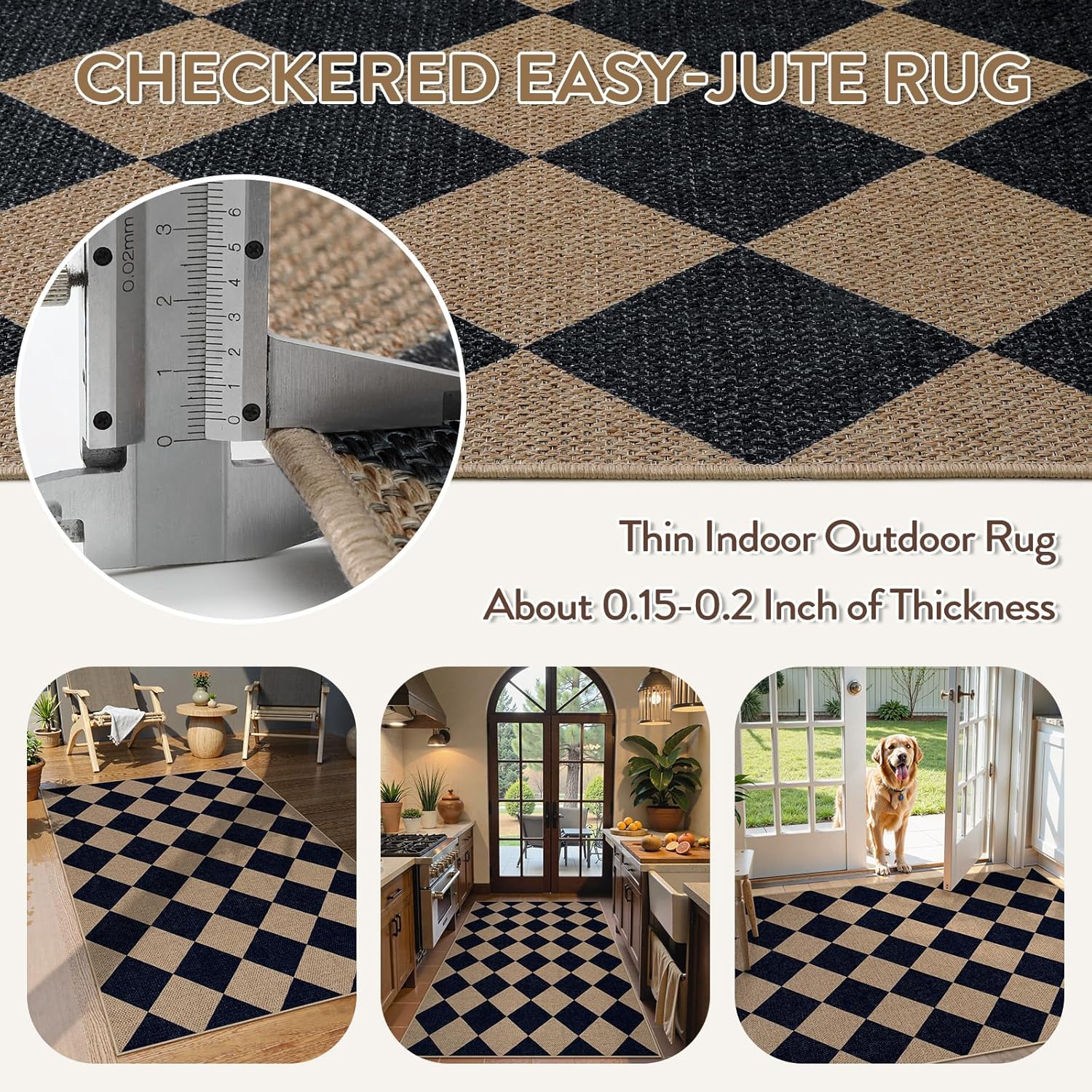 Lahome Checkered Jute Style Entry Rug 3x5 Black