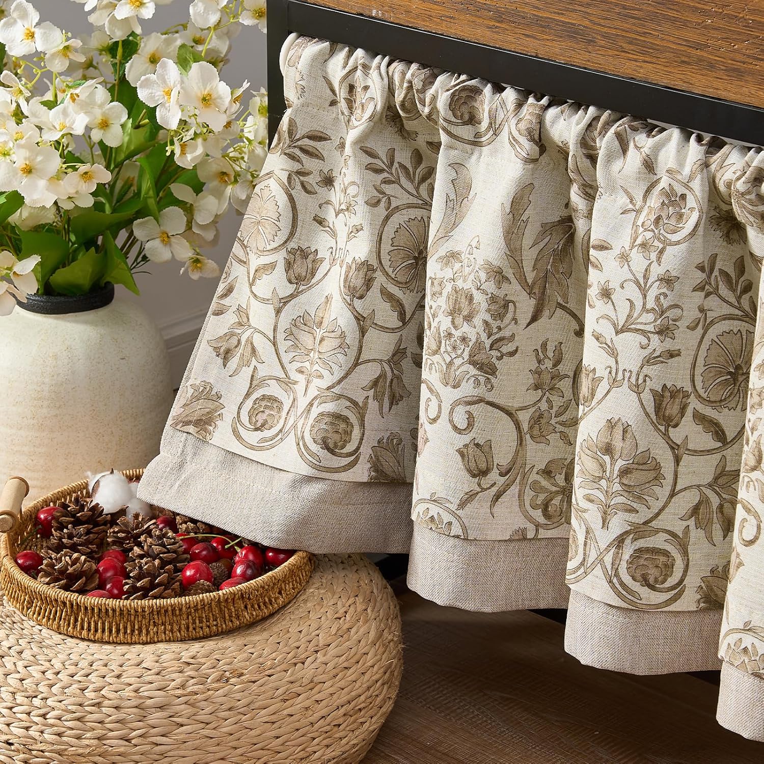 Jinchan Double Layer Linen Valance Window Curtain
