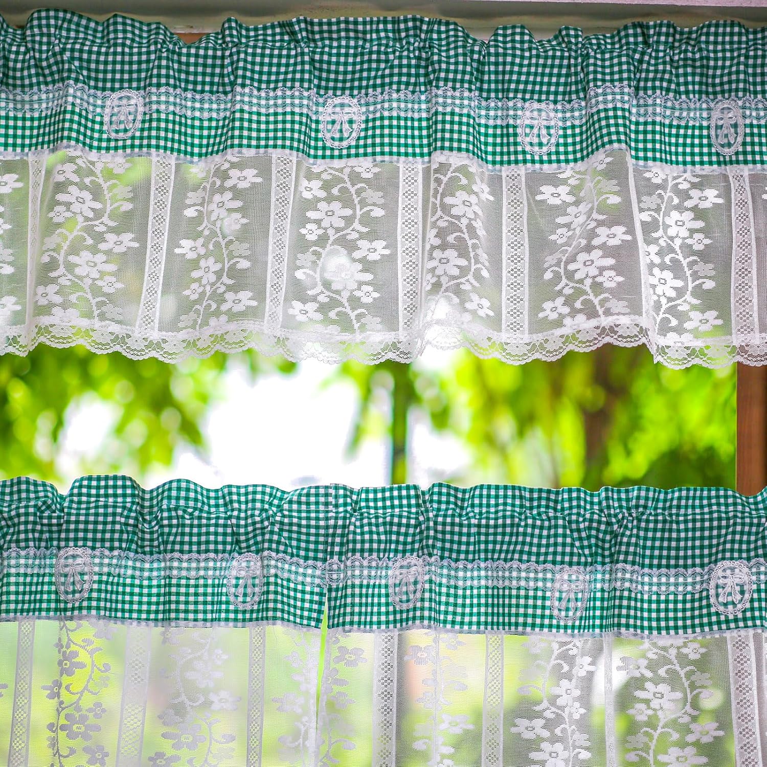 ARTMAGIC Tier Curtain Set 3pcs Sage Green Plaid Valance