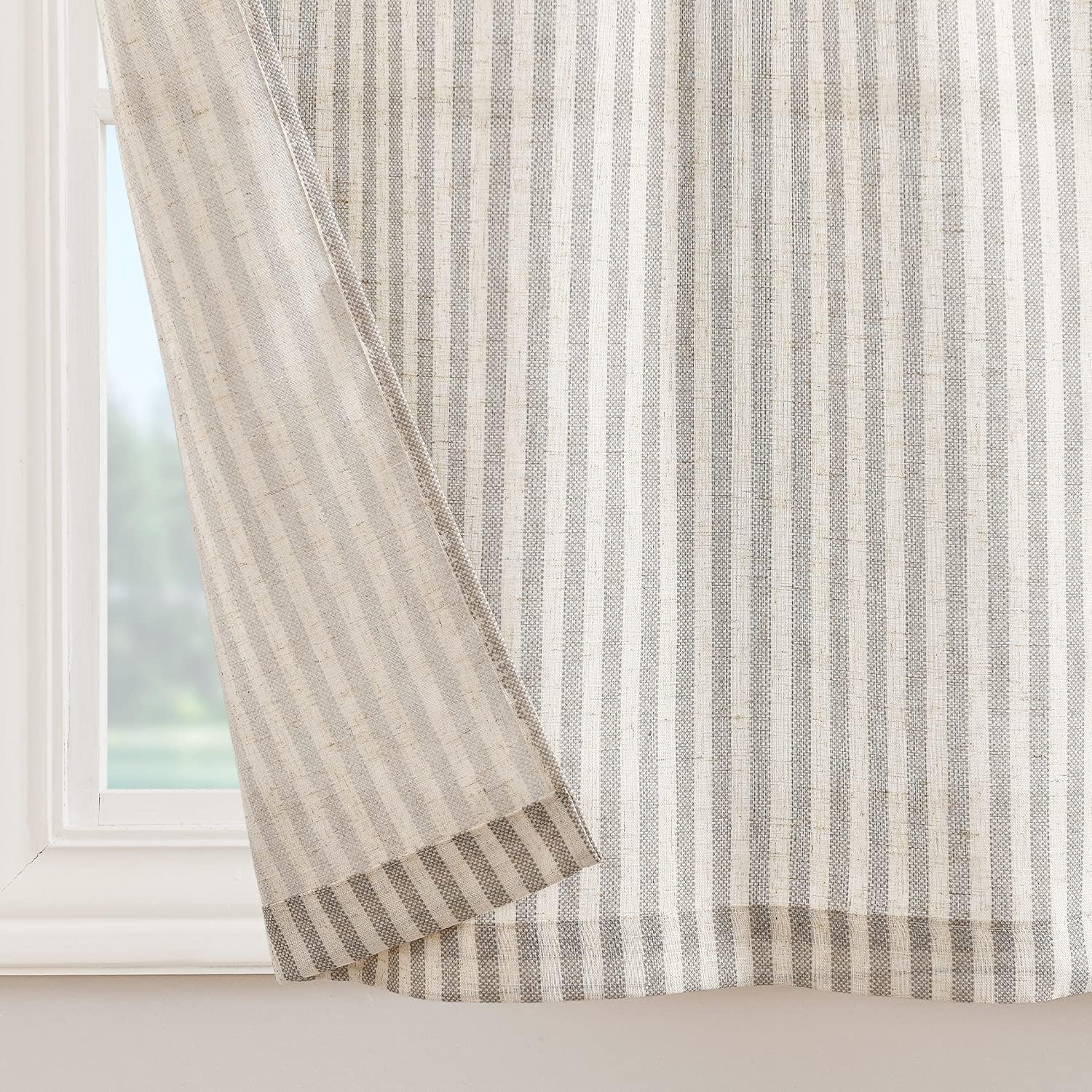 Jinchan Tie Top Linen Kitchen Curtains 2 Panels Taupe Grey