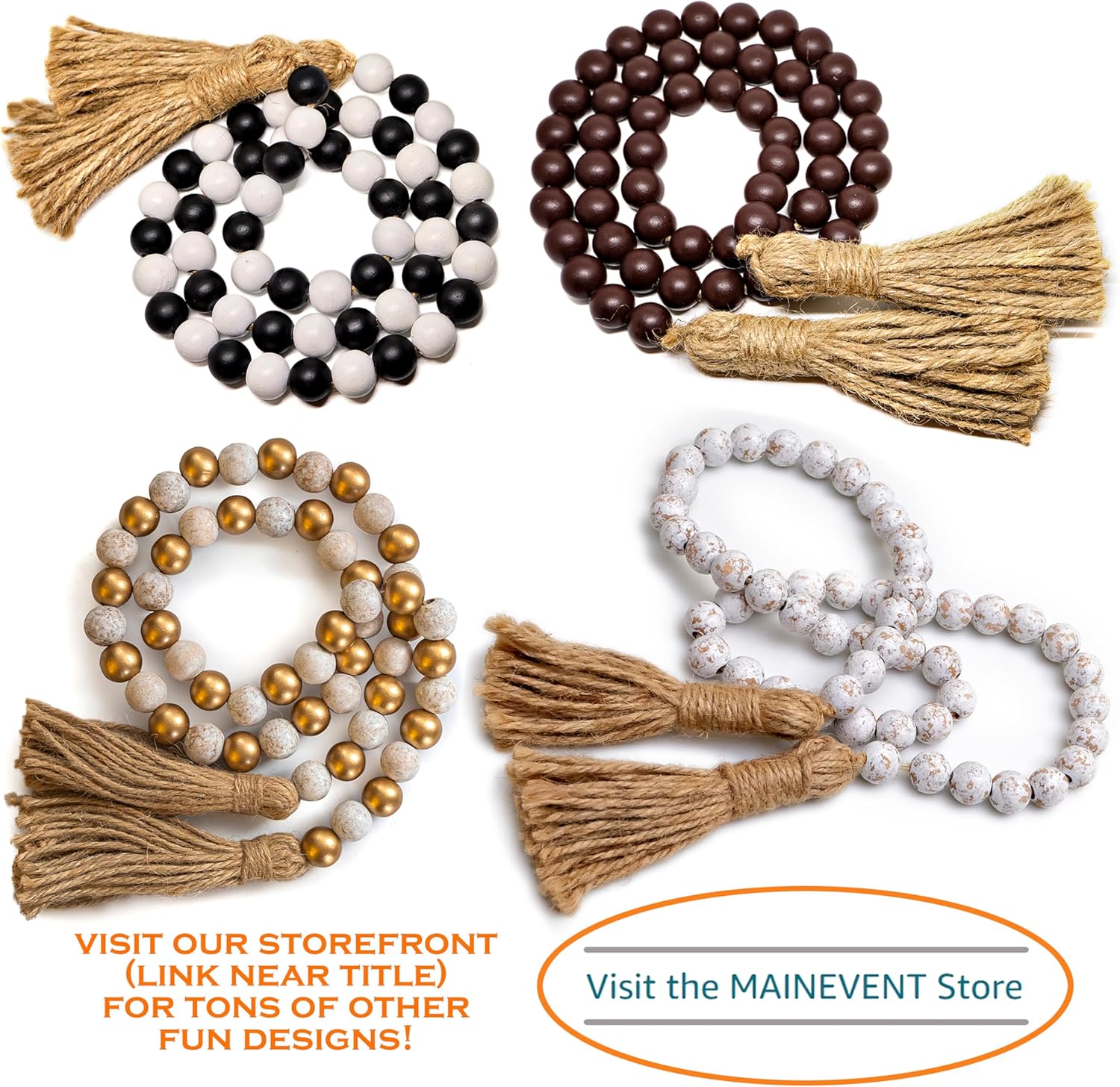 Farmhouse Wood Bead Garland Decor Tassels