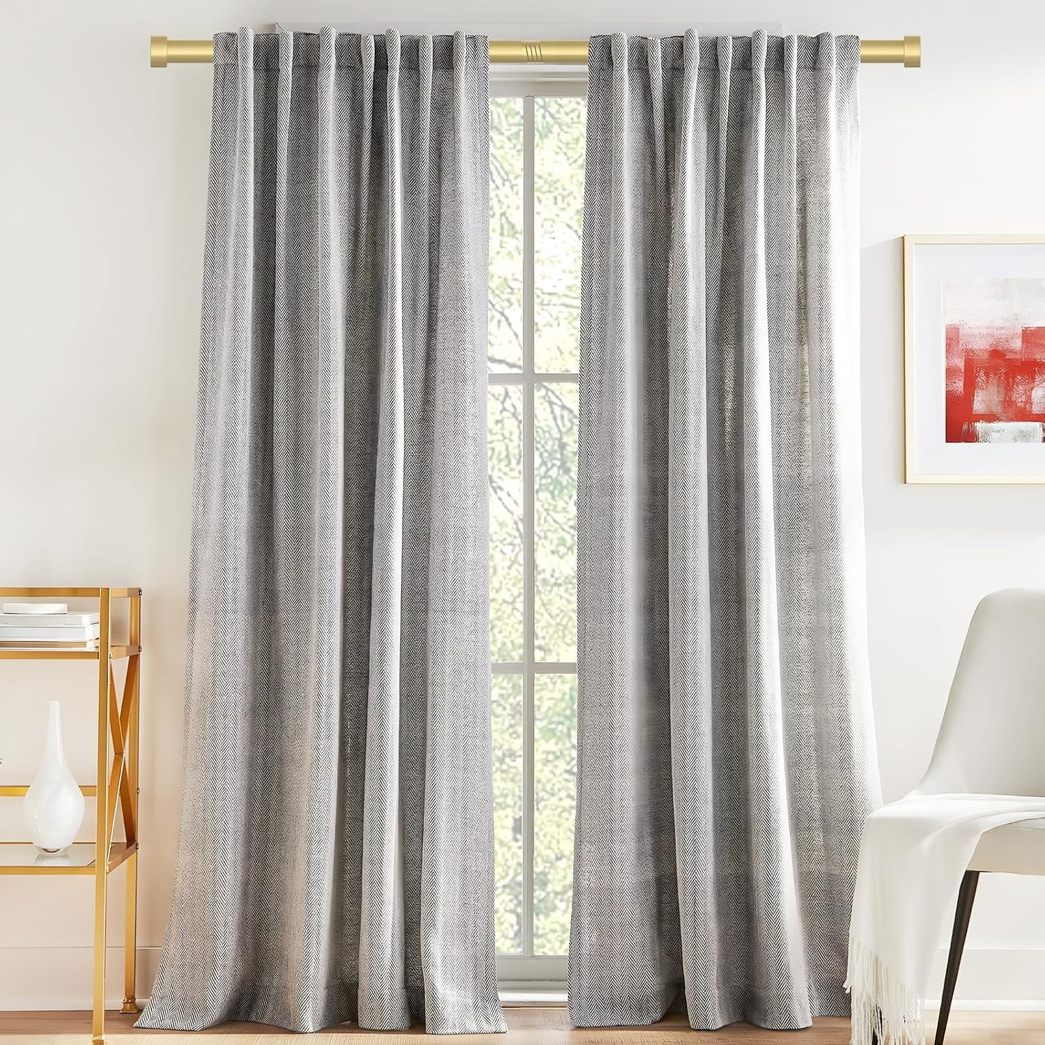 OLV 2 Pack Gold Adjustable Curtain Rods for Windows 48-84 Inch