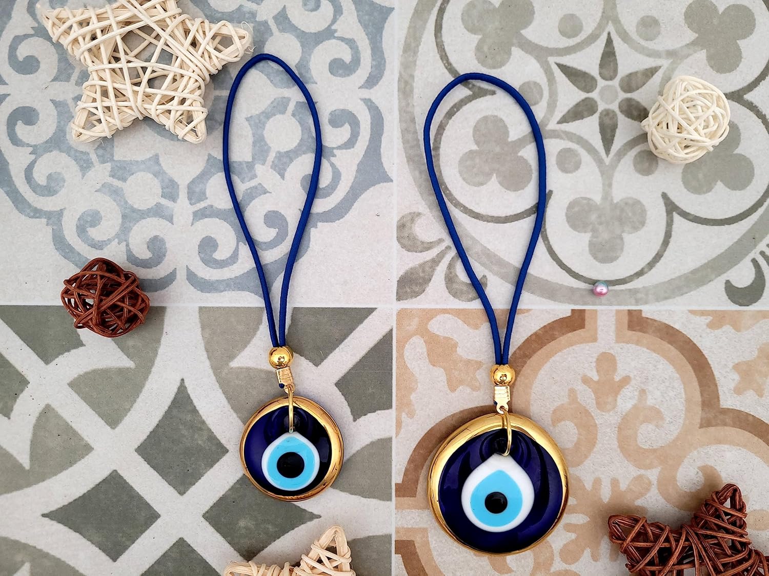 Turkish Blue Evil Eye Car Hanging Ornament Set of 2