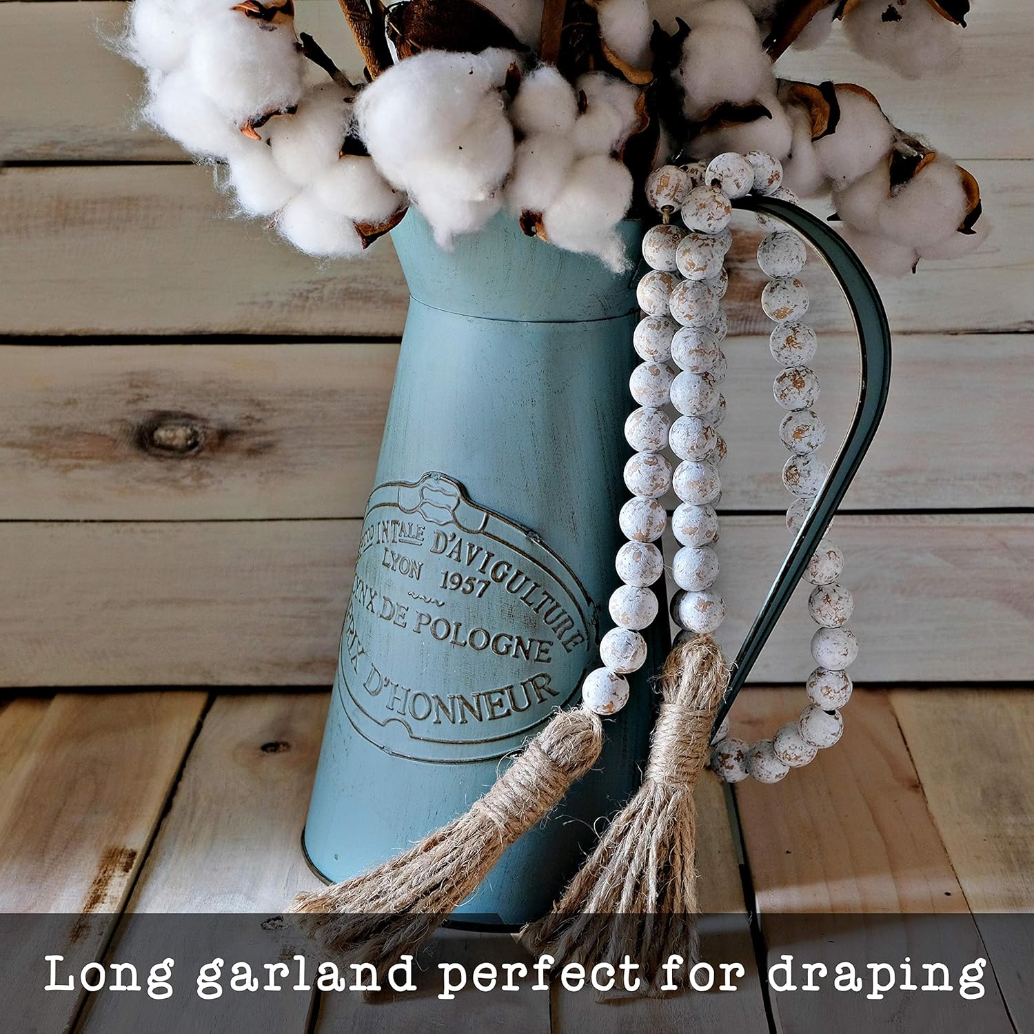 Farmhouse Wood Bead Garland Decor Tassels