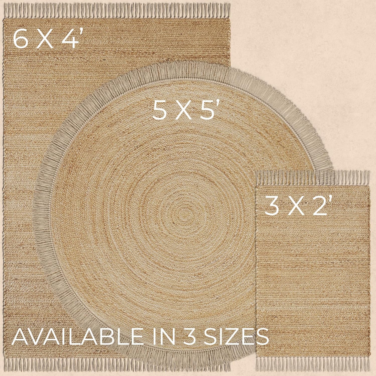 KIBAGA 2x3 ft Jute Rug - Boho Decor Entry Area Rug