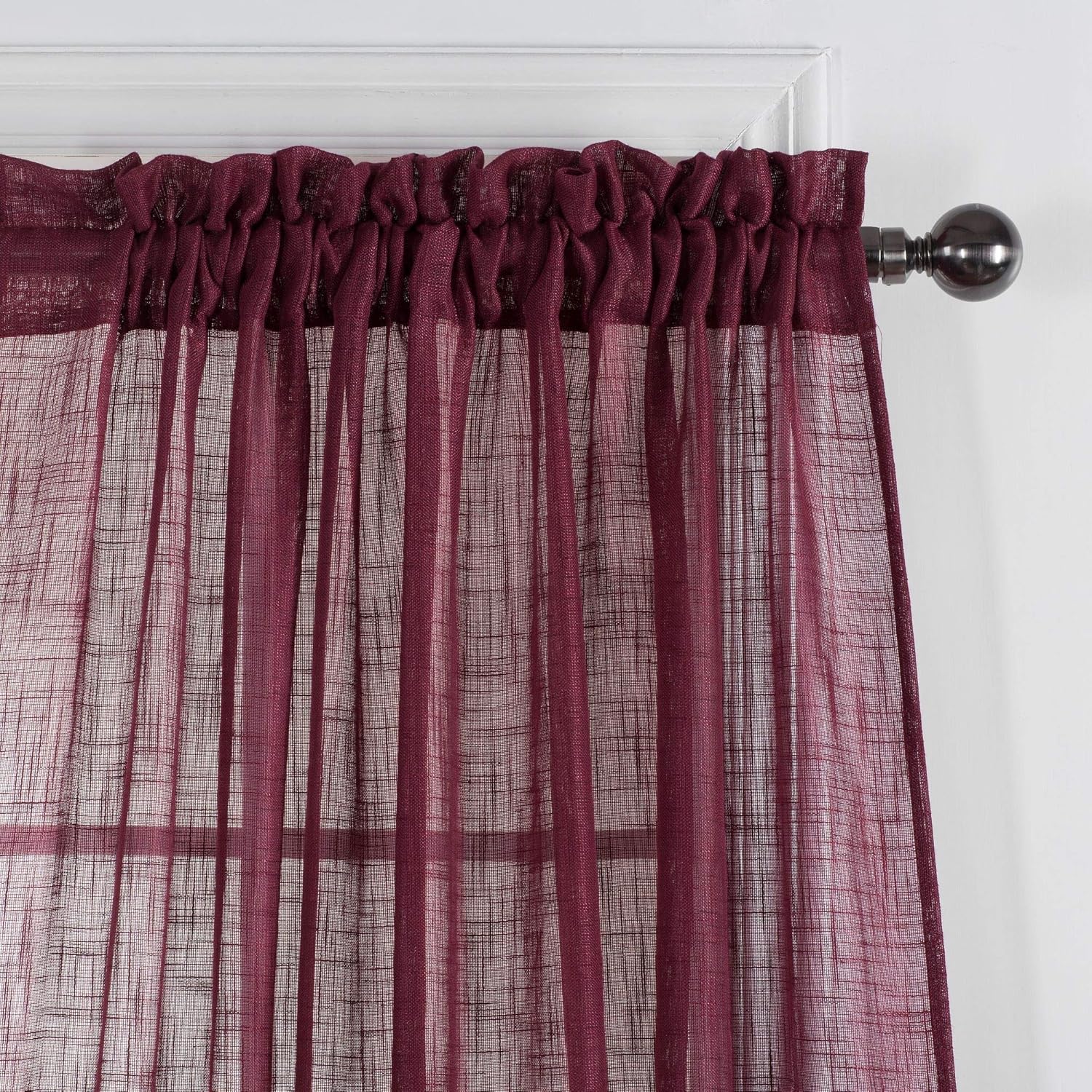 2 Panel Linen Rod Pocket Sheer Curtains Burgundy 52x84