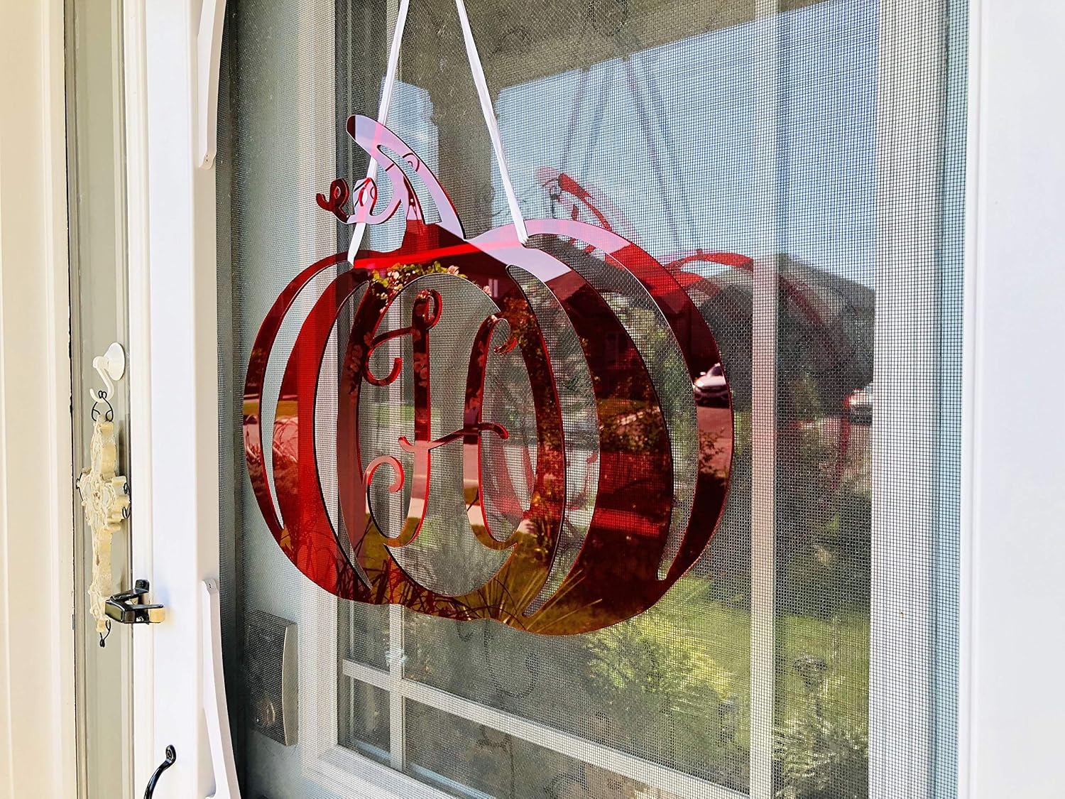 DistinctAndUnique Halloween Pumpkin Monogram Door Hanger - Transparent Red Acrylic